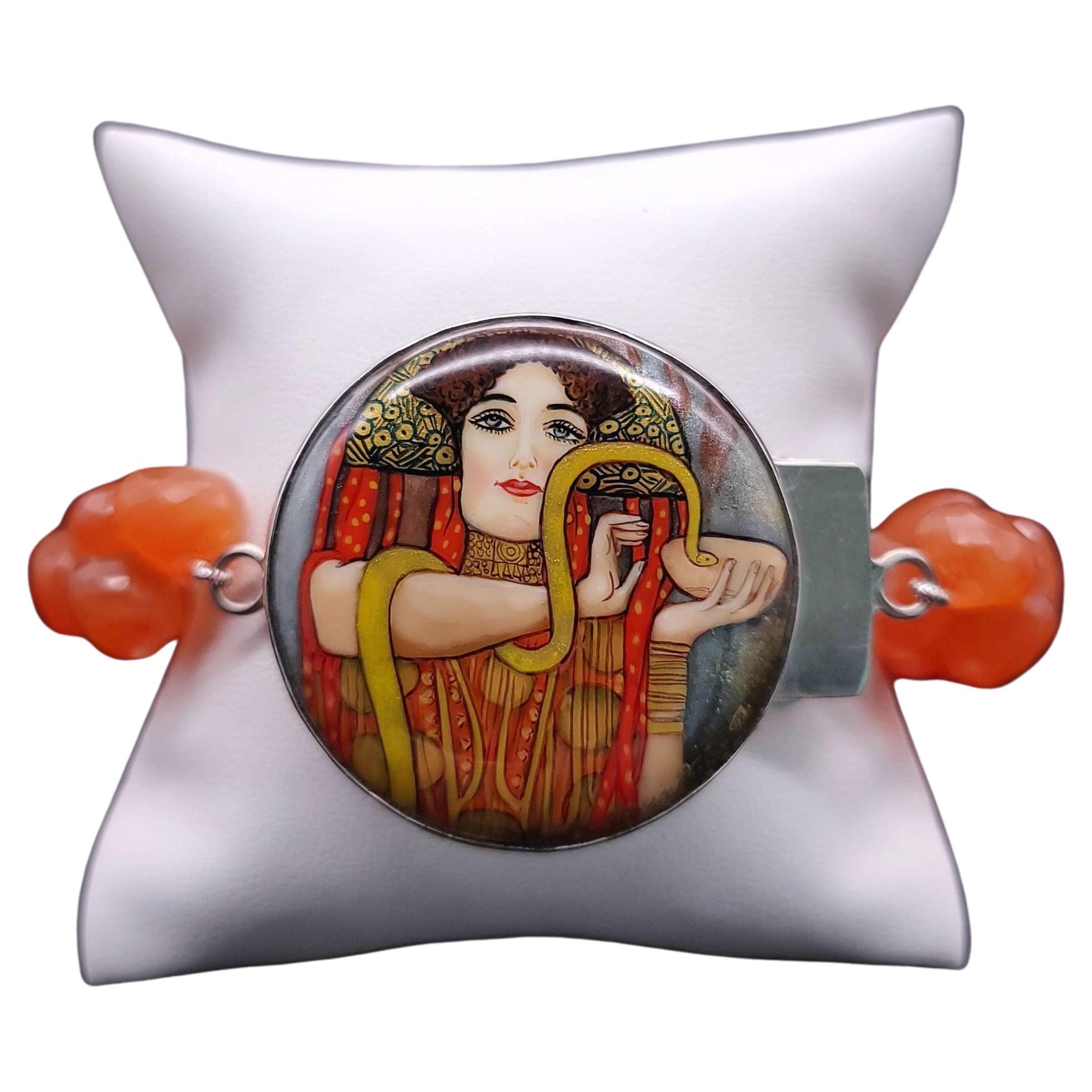 Atemberaubendes Karneol-Edelsteinarmband von A.jeschel mit Miniaturverschluss im Art déco-Stil. im Angebot