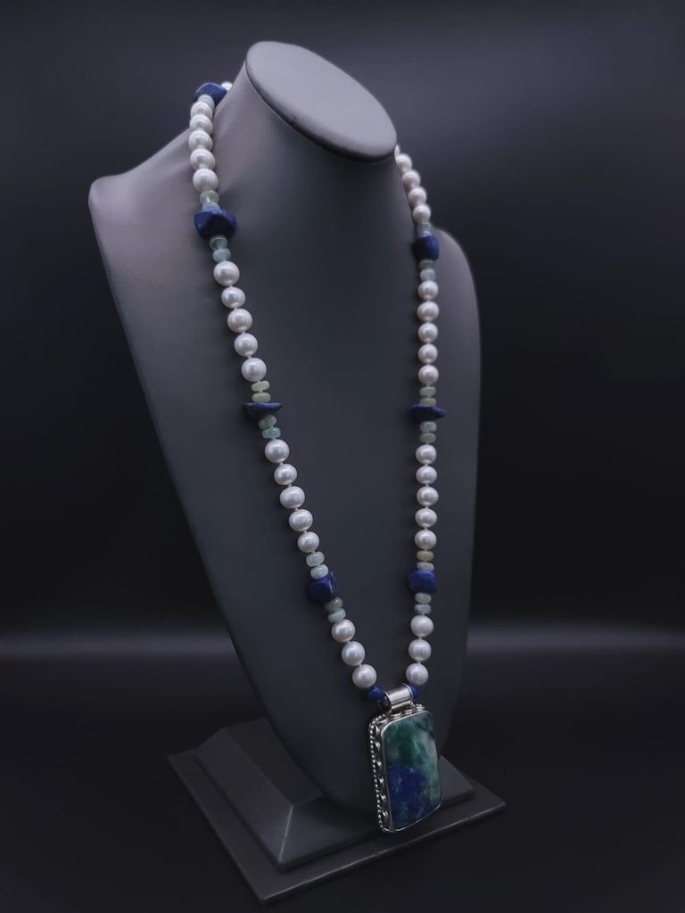Beaded Elisa Gold Pendant Necklace in Sea Green Chrysocolla main image 1