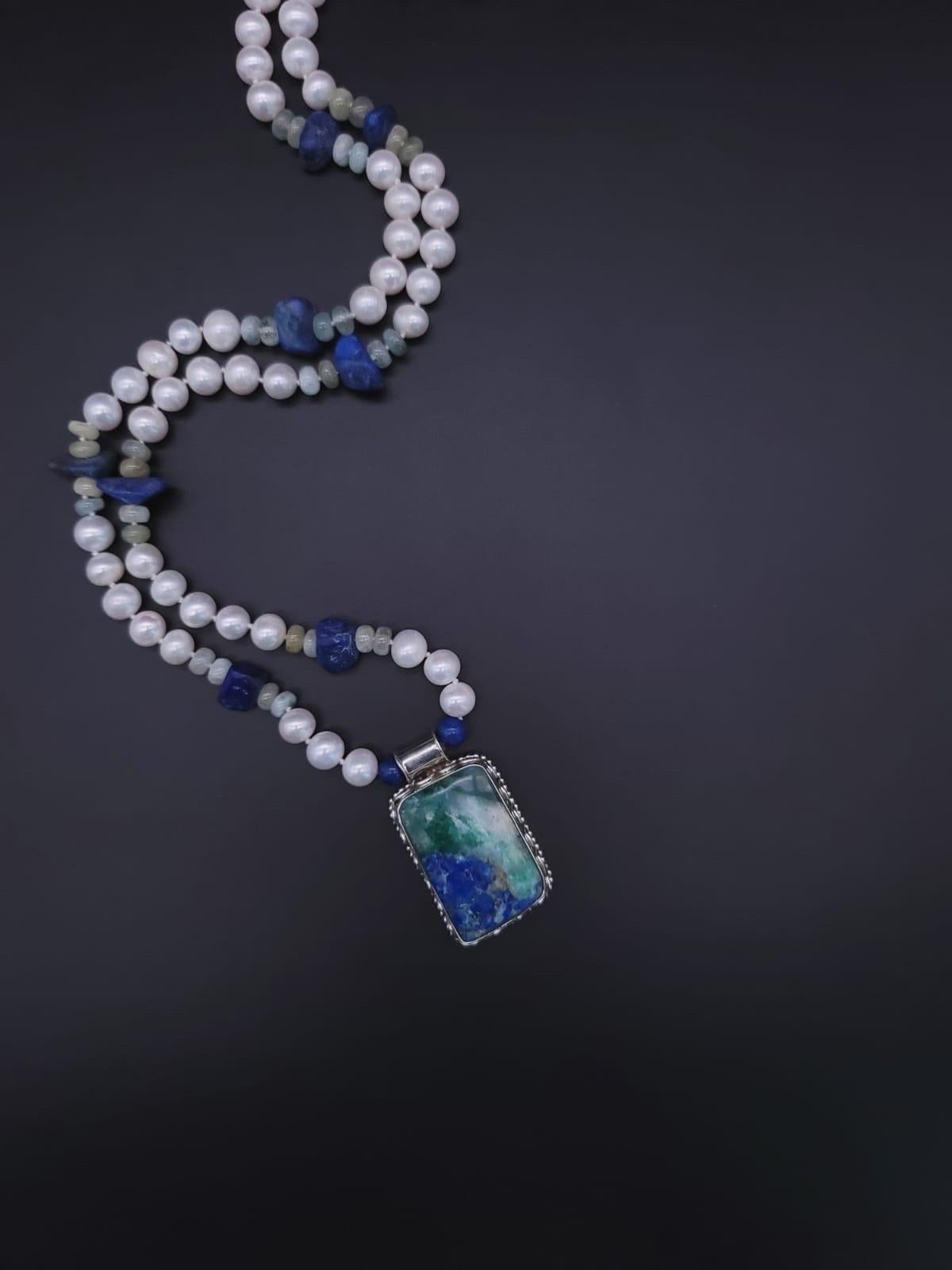 Mixed Cut A.Jeschel Stunning Chrysocolla pendant necklace For Sale