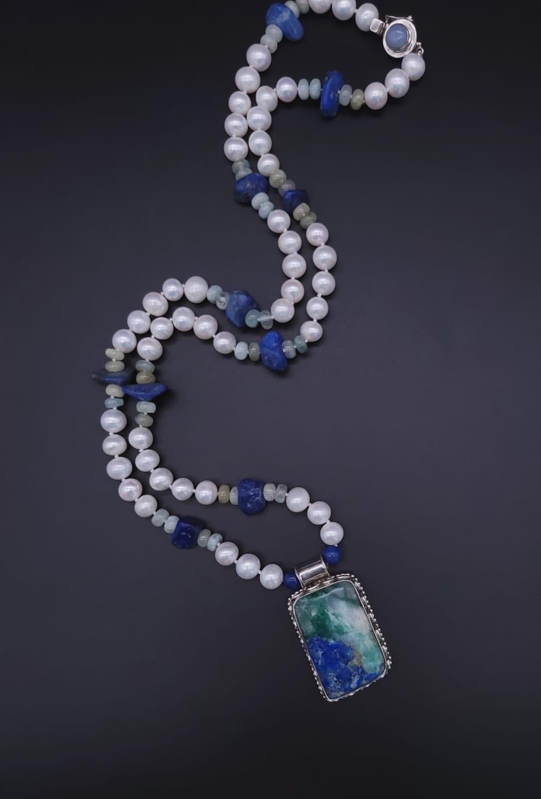 Atemberaubende Chrysocolla-Halskette mit Anhänger von A.Jeschel im Angebot 3