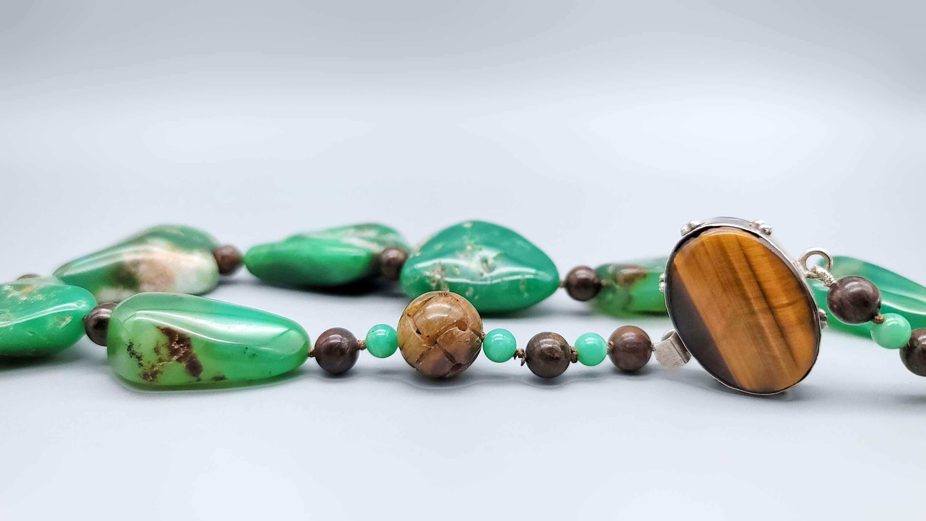 A.jeschel Remarkable Polished Chrysophase and Tiger Eye Necklace. For Sale 2