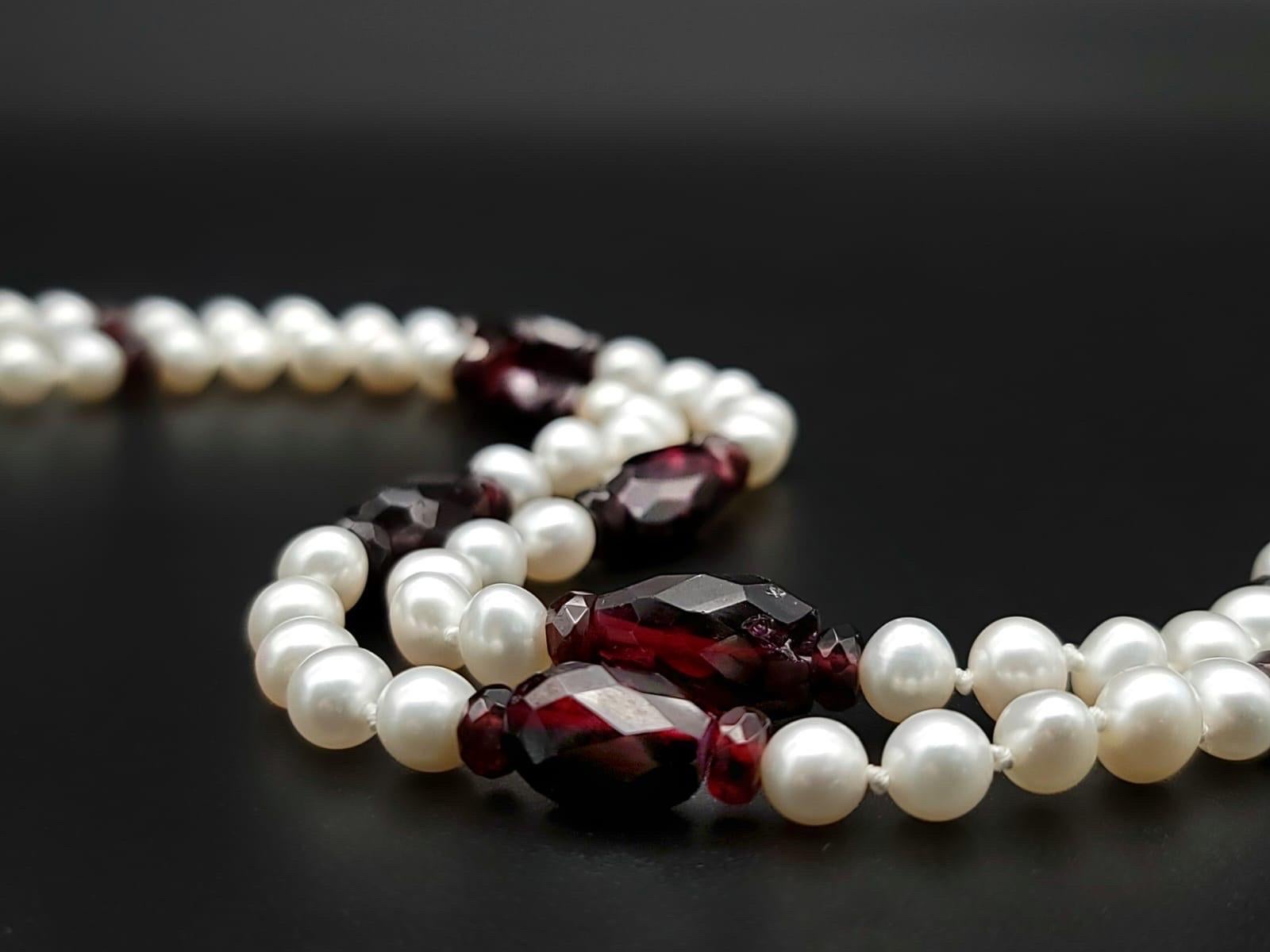 A.Jeschel Stunning Garnet and Pearl Cross Long Necklace. For Sale 3
