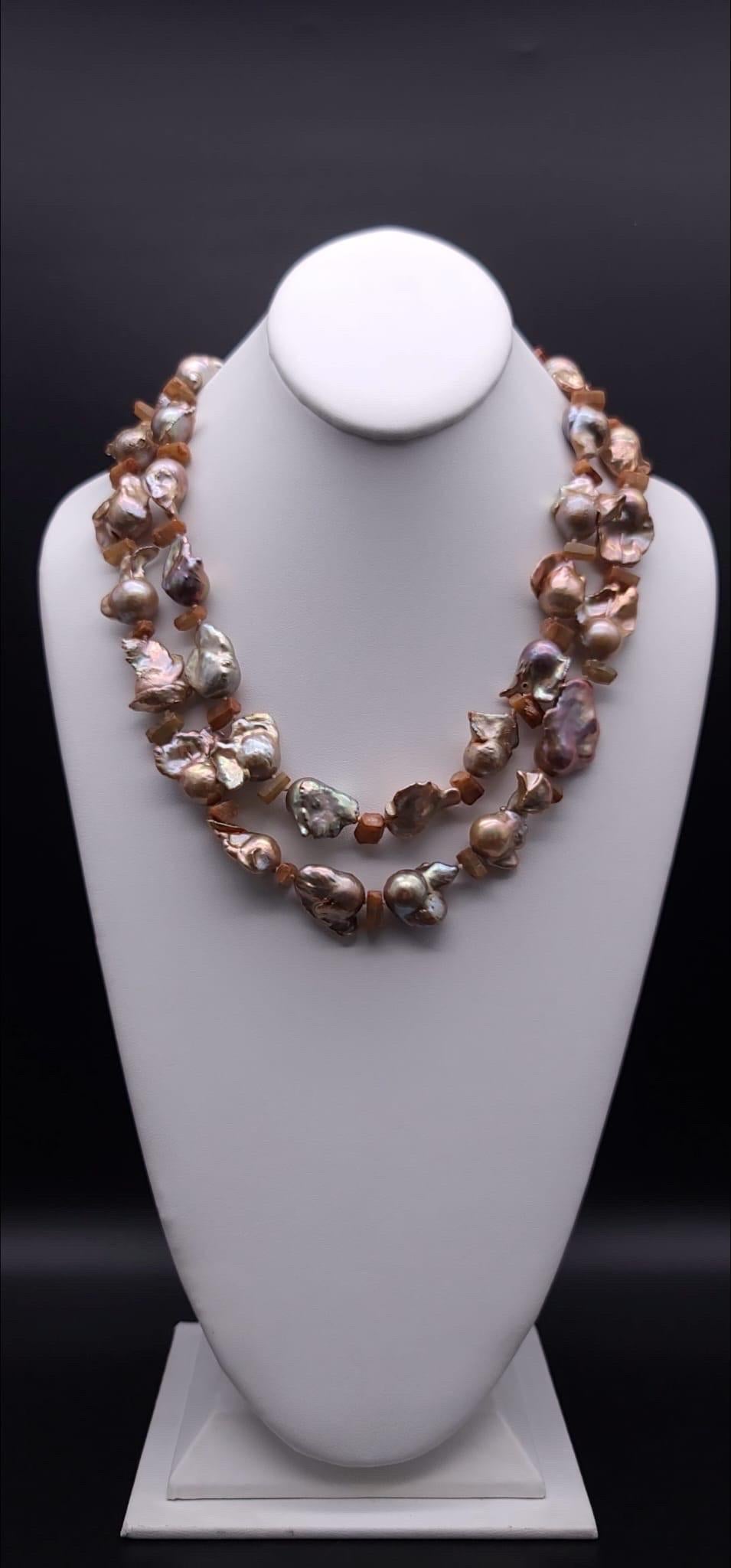 A.Jeschel Stunning Gold Baroque Pearl necklace with an Italian cameo side clasp. 8