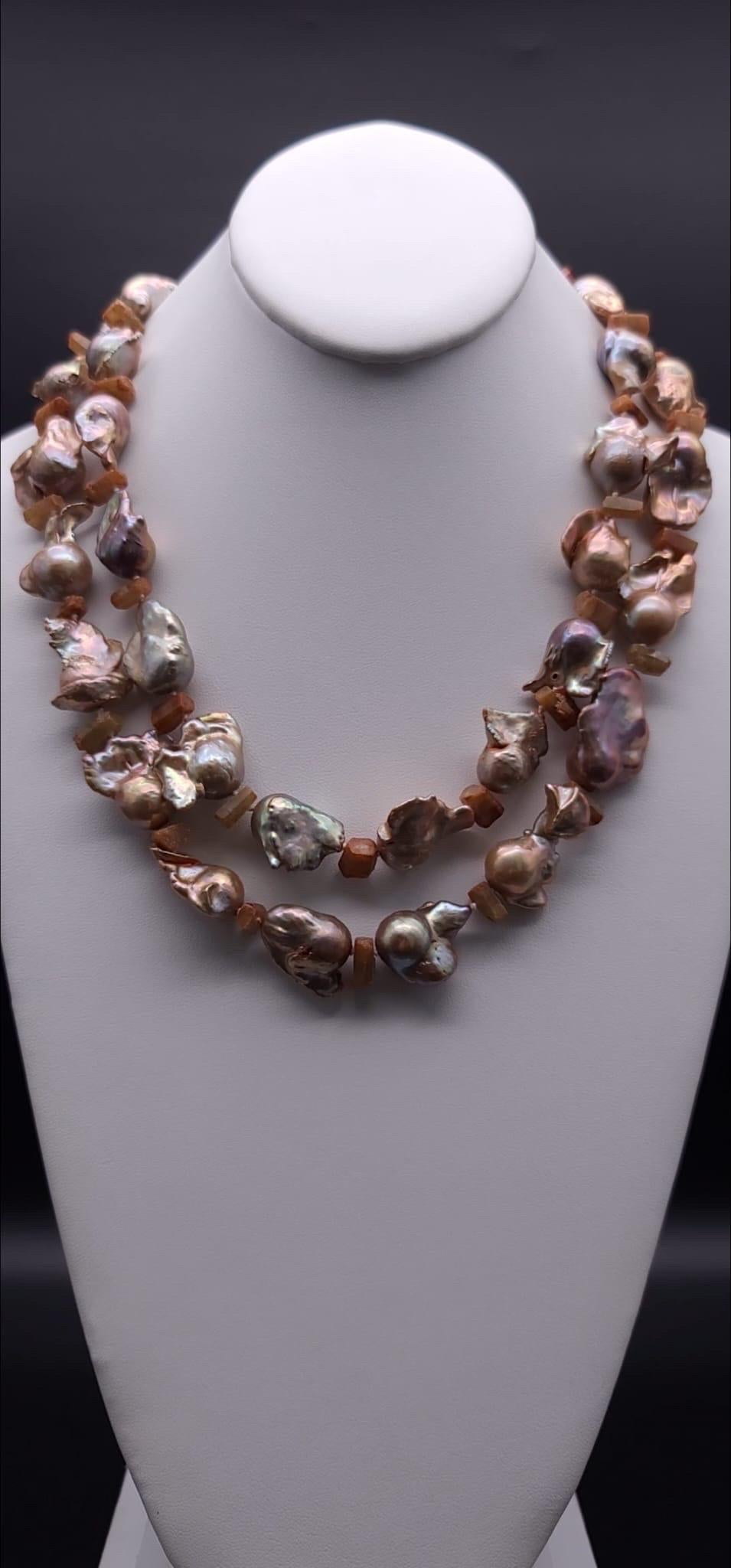 A.Jeschel Stunning Gold Baroque Pearl necklace with an Italian cameo side clasp. 10
