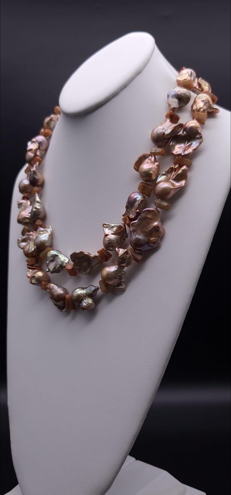 A.Jeschel Stunning Gold Baroque Pearl necklace with an Italian cameo side clasp. 11