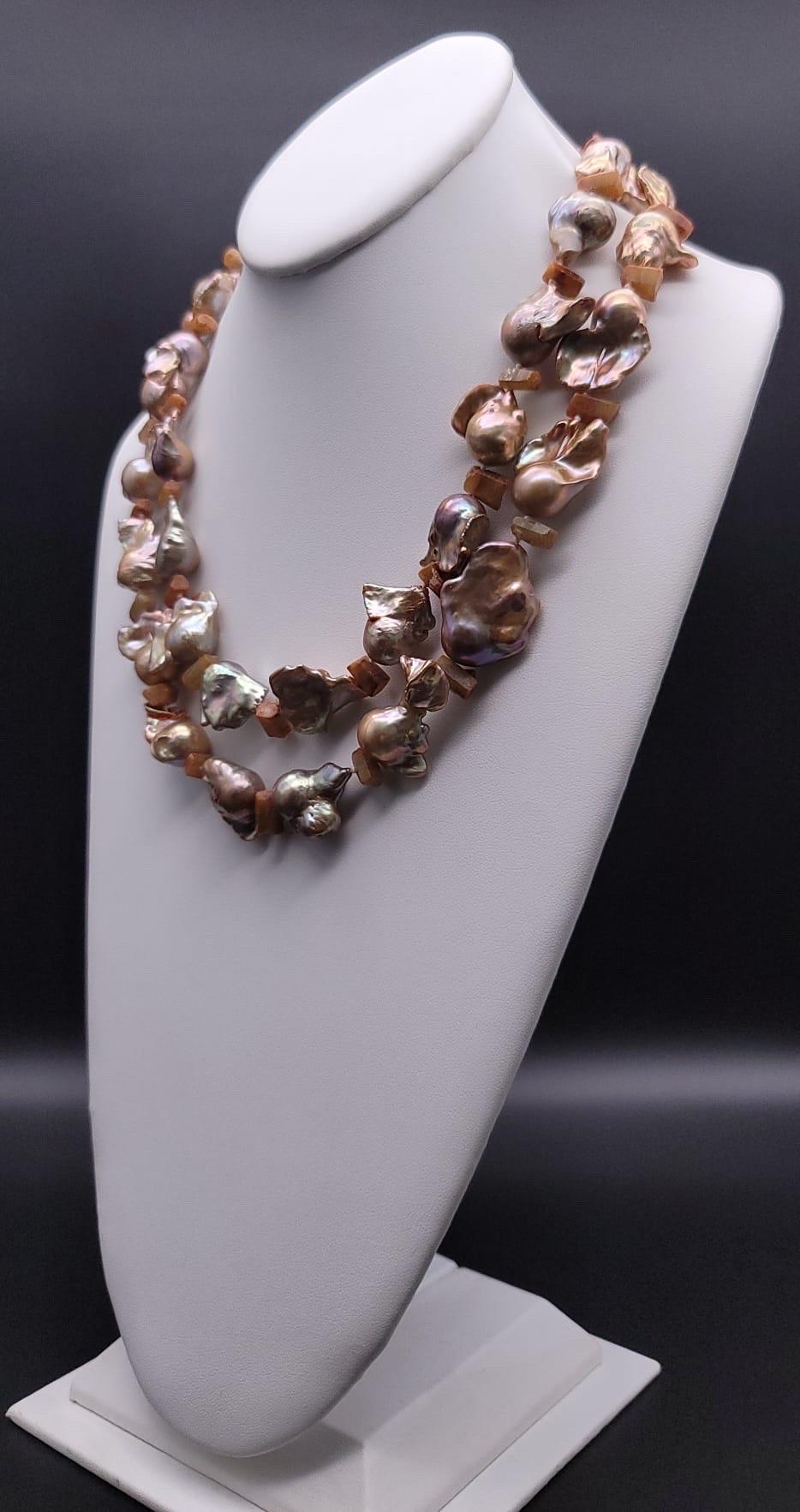 A.Jeschel Stunning Gold Baroque Pearl necklace with an Italian cameo side clasp. 1