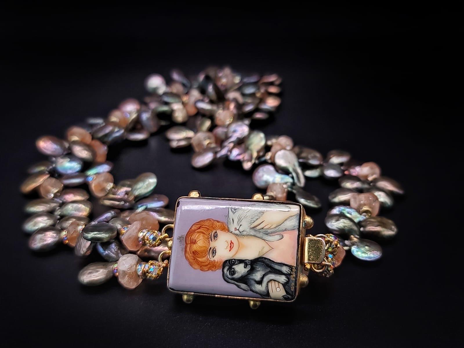 A.Jeschel Atemberaubende graue Perlenkette mit Art-déco-Verschluss. im Angebot 8