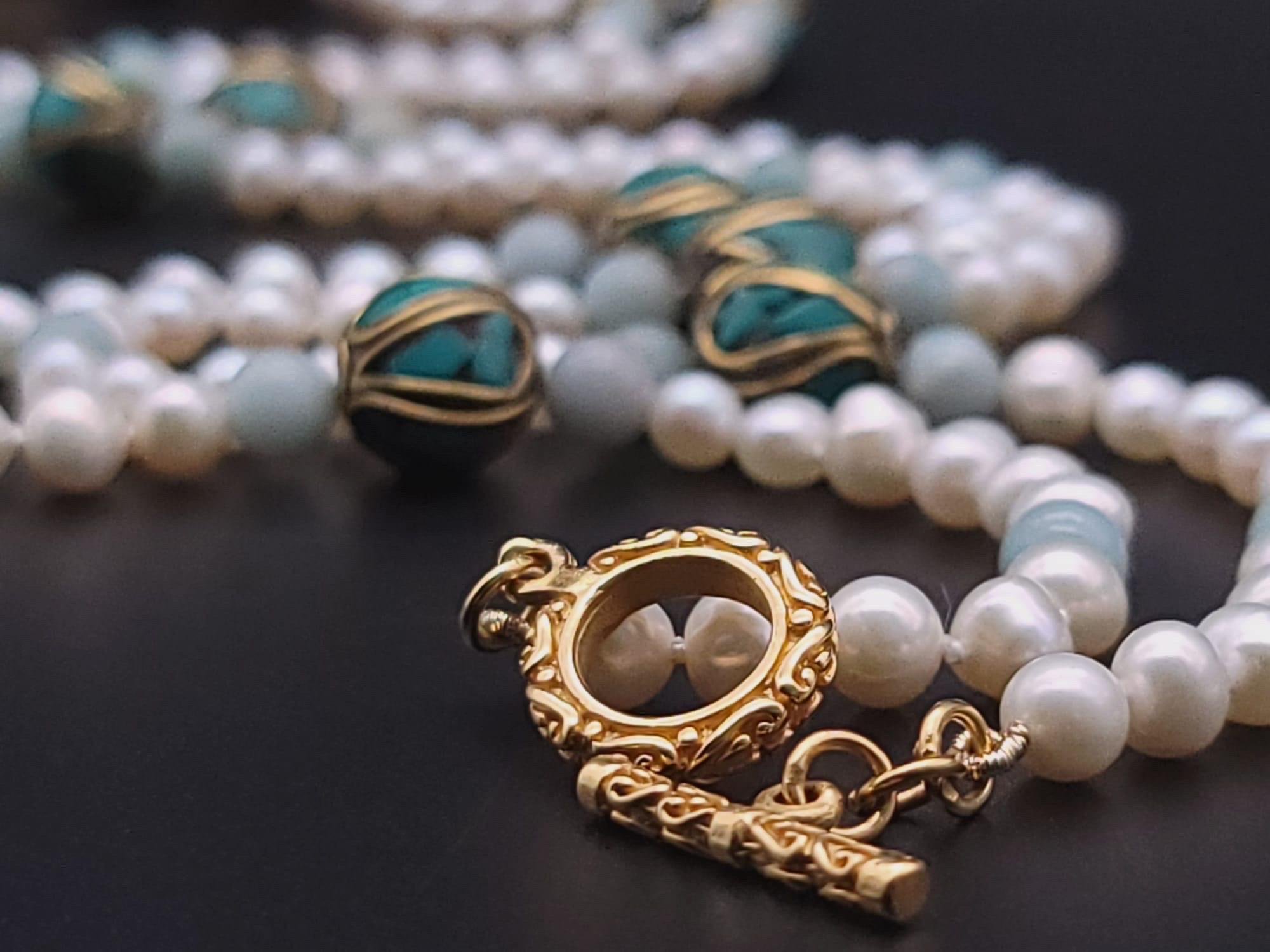 A.Jeschel Stunning Long Pearls and Amazonite necklace For Sale 4