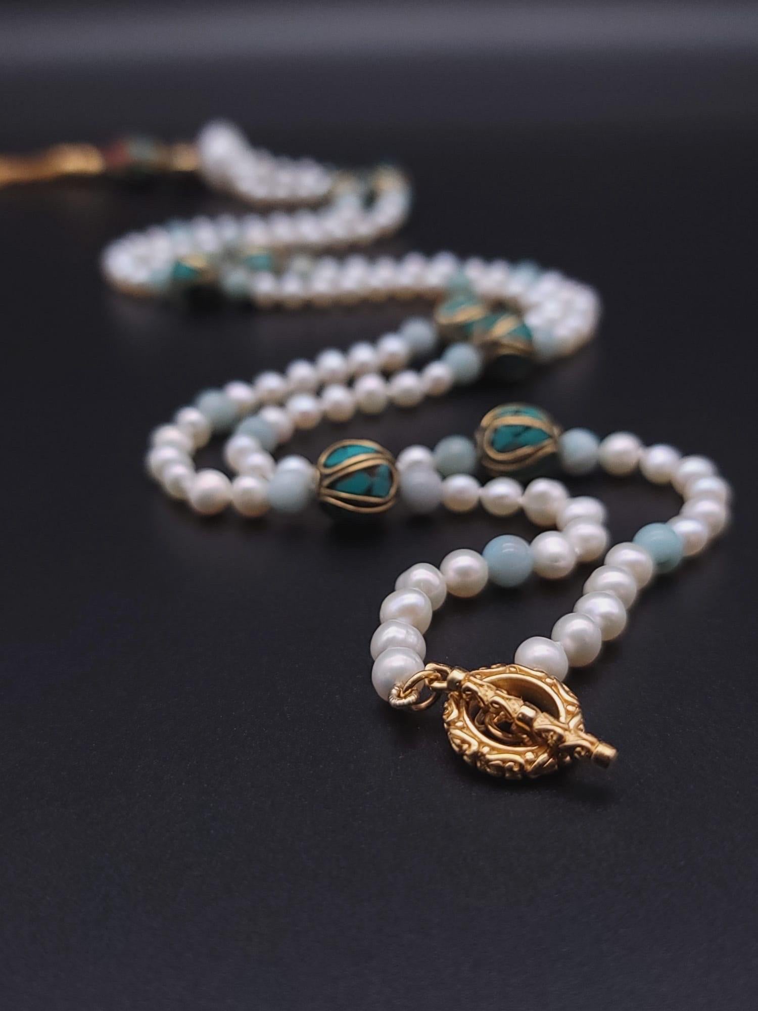 A.Jeschel Stunning Long Pearls and Amazonite necklace For Sale 6