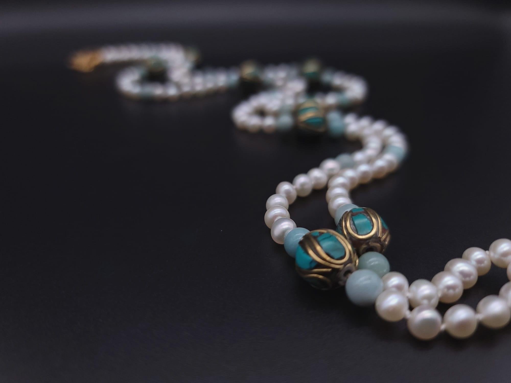 A.Jeschel Stunning Long Pearls and Amazonite necklace For Sale 7