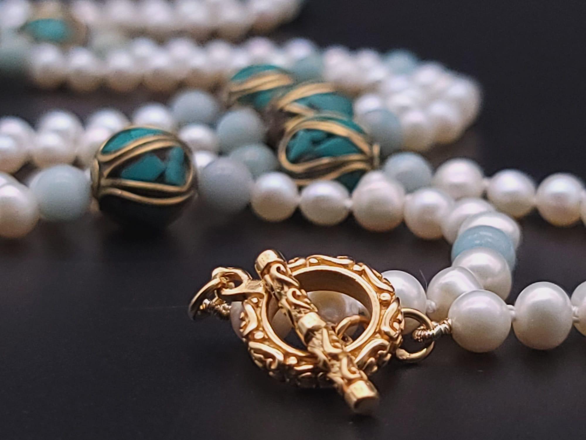 A.Jeschel Stunning Long Pearls and Amazonite necklace For Sale 8
