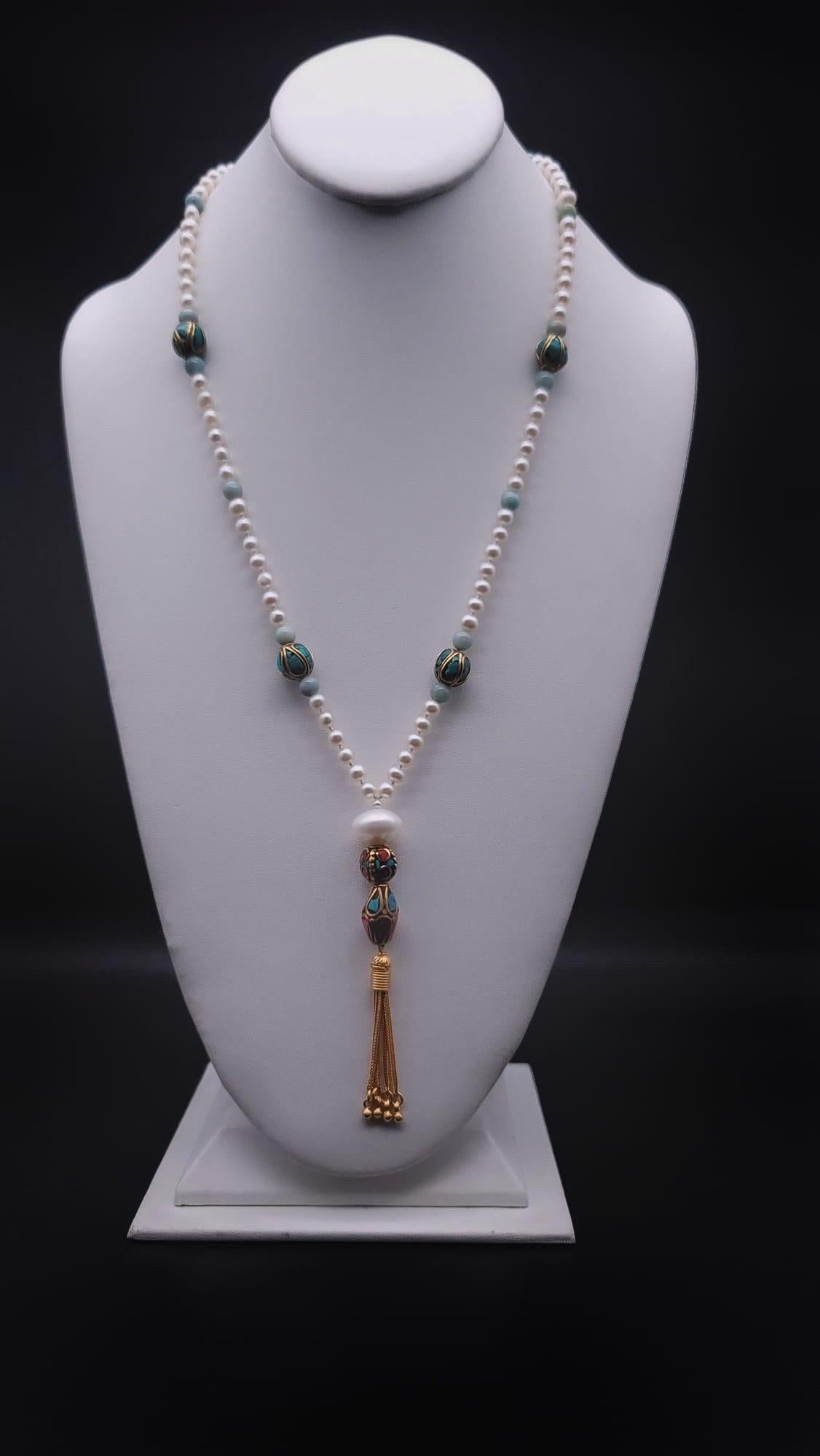 A.Jeschel Stunning Long Pearls and Amazonite necklace For Sale 10