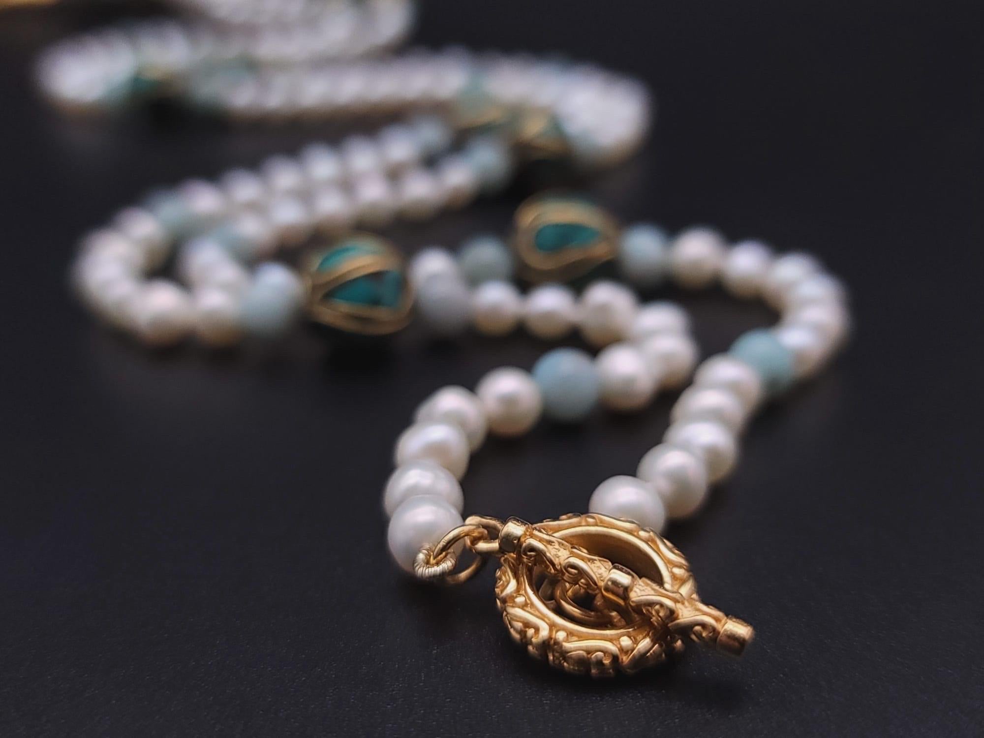 A.Jeschel Stunning Long Pearls and Amazonite necklace For Sale 11