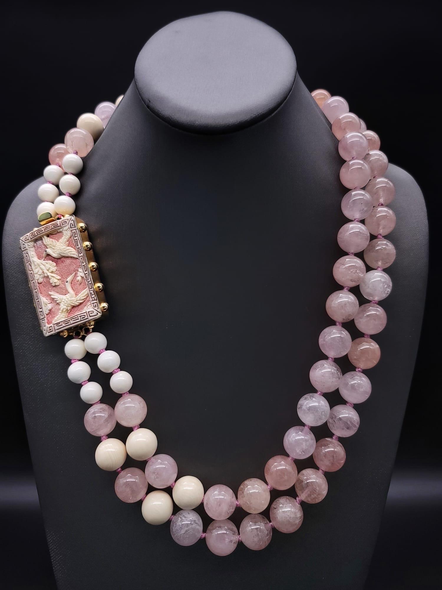 One-of-a-Kind

Beautiful 14-15 m.m Morganite beads in typical shadings from pink to apricot to salmon. 
Morganite is a lovely new stone. It was introduced in 2010 and has become a favorite quickly. Morganite is a Beryl as is aquamarine and emerald.