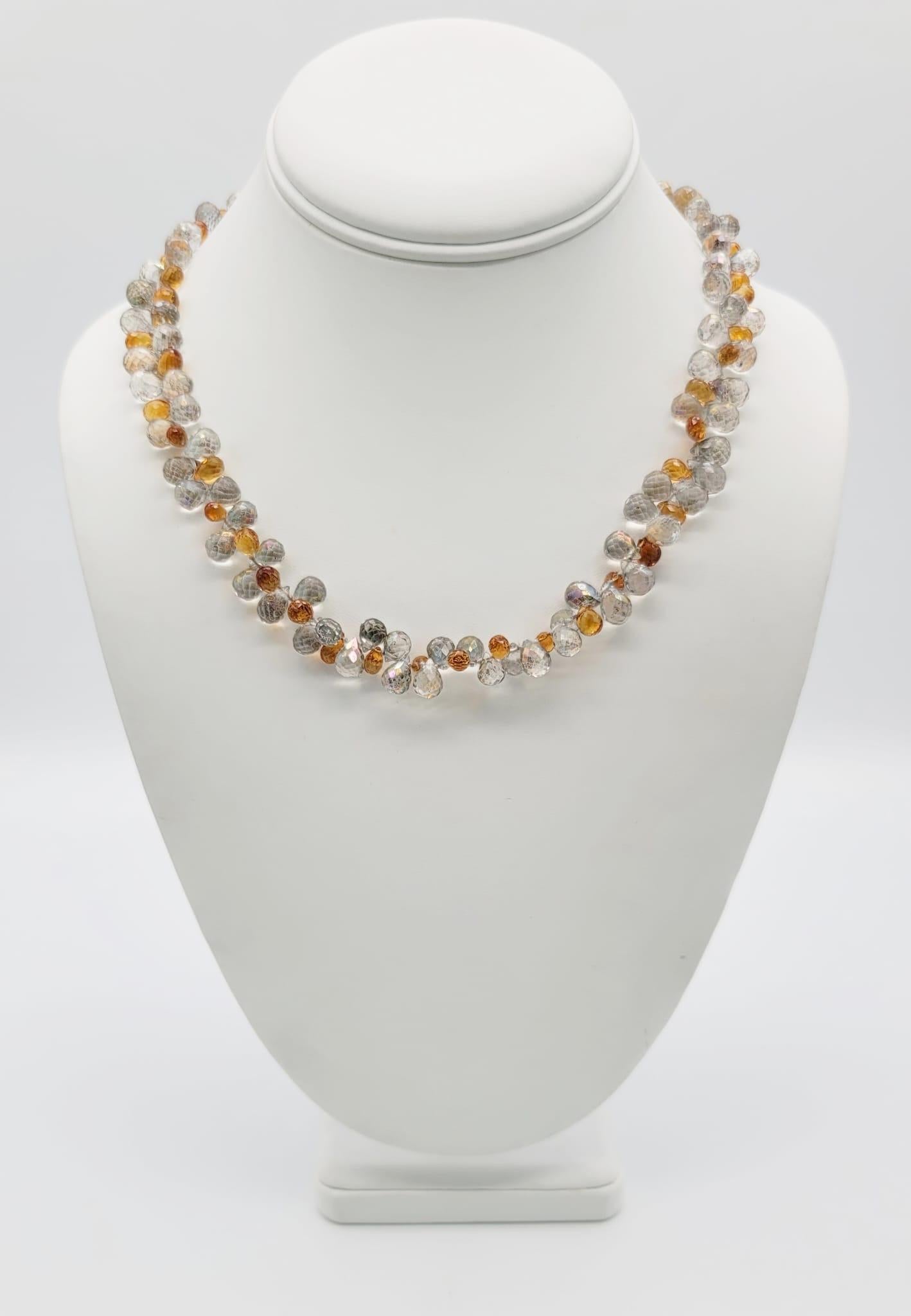 Contemporary A.Jeschel  Stunning Topaz and Crystal Quartz teardrop necklace For Sale
