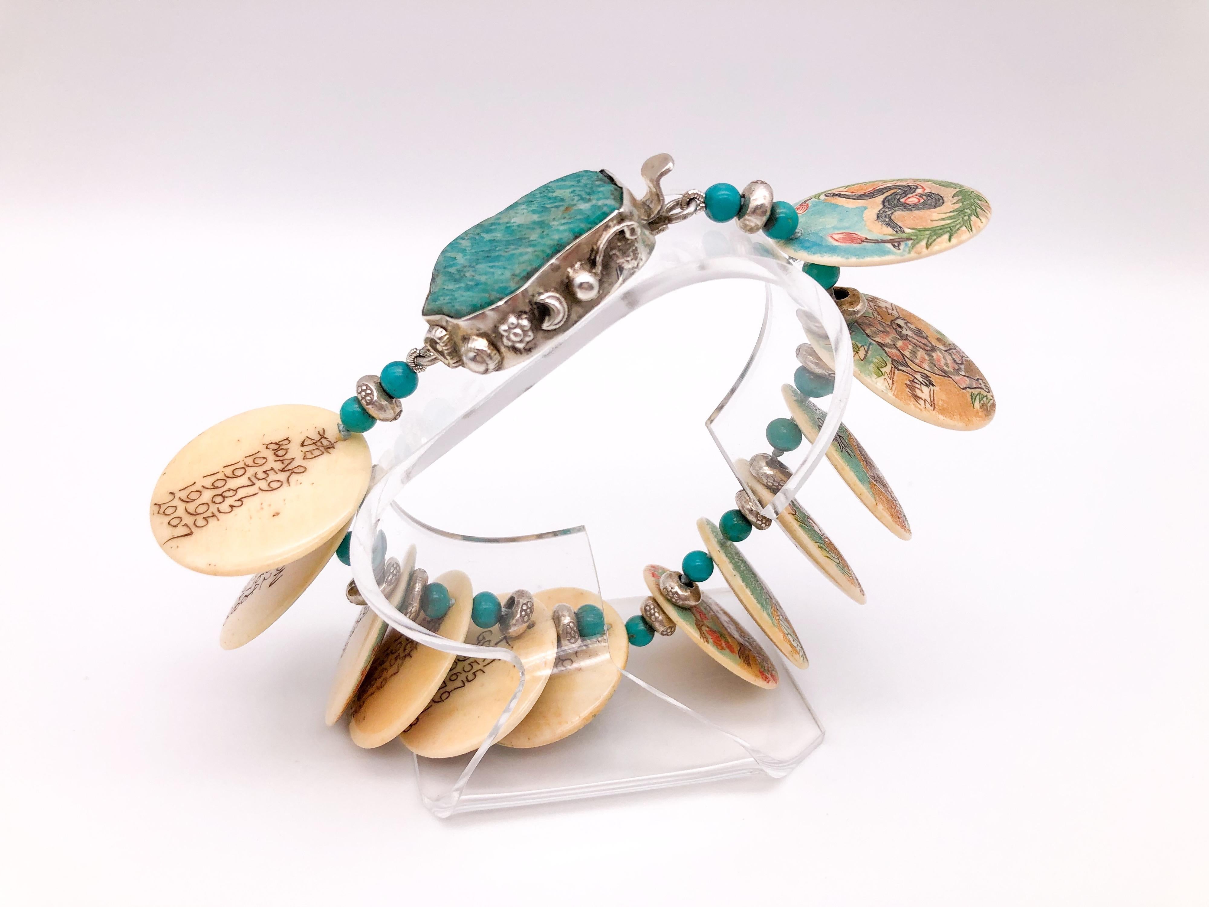 Contemporain A.Jeschel Styling - Bracelet en turquoise du Zodiac chinois en vente