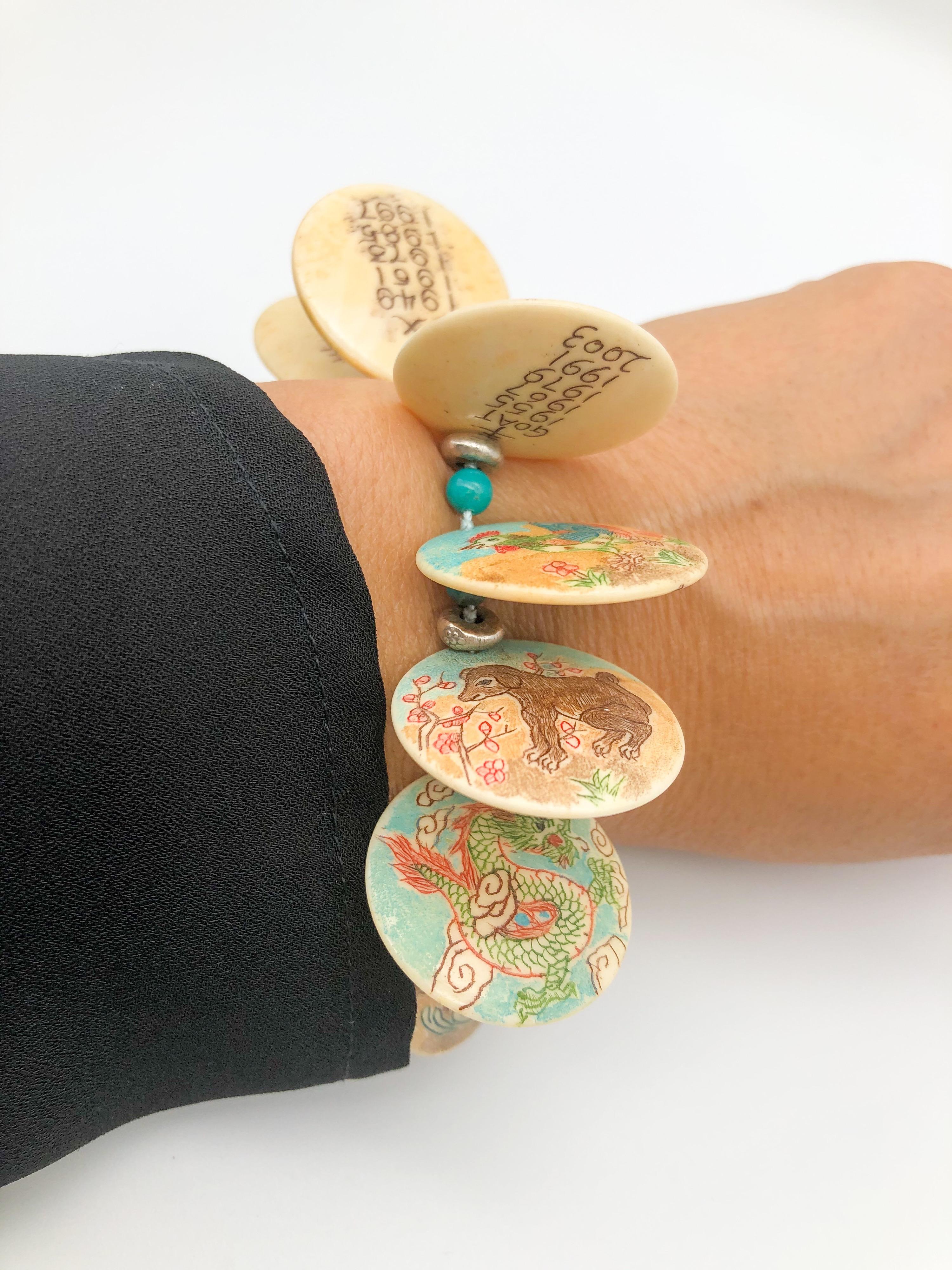 Contemporary A.Jeschel Styling Chinese Zodiac Turquoise Bracelet For Sale
