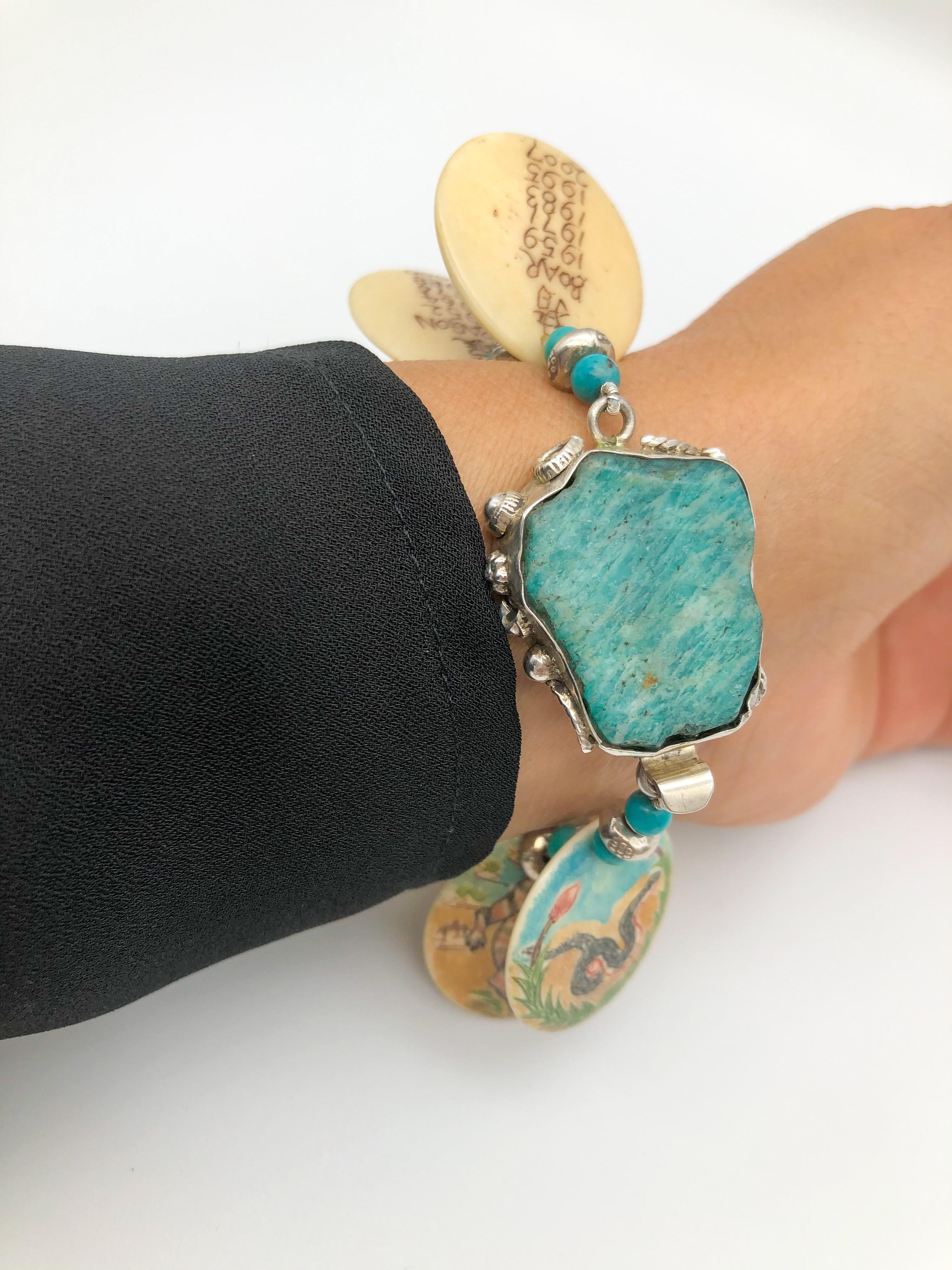 Mixed Cut A.Jeschel Styling Chinese Zodiac Turquoise Bracelet For Sale