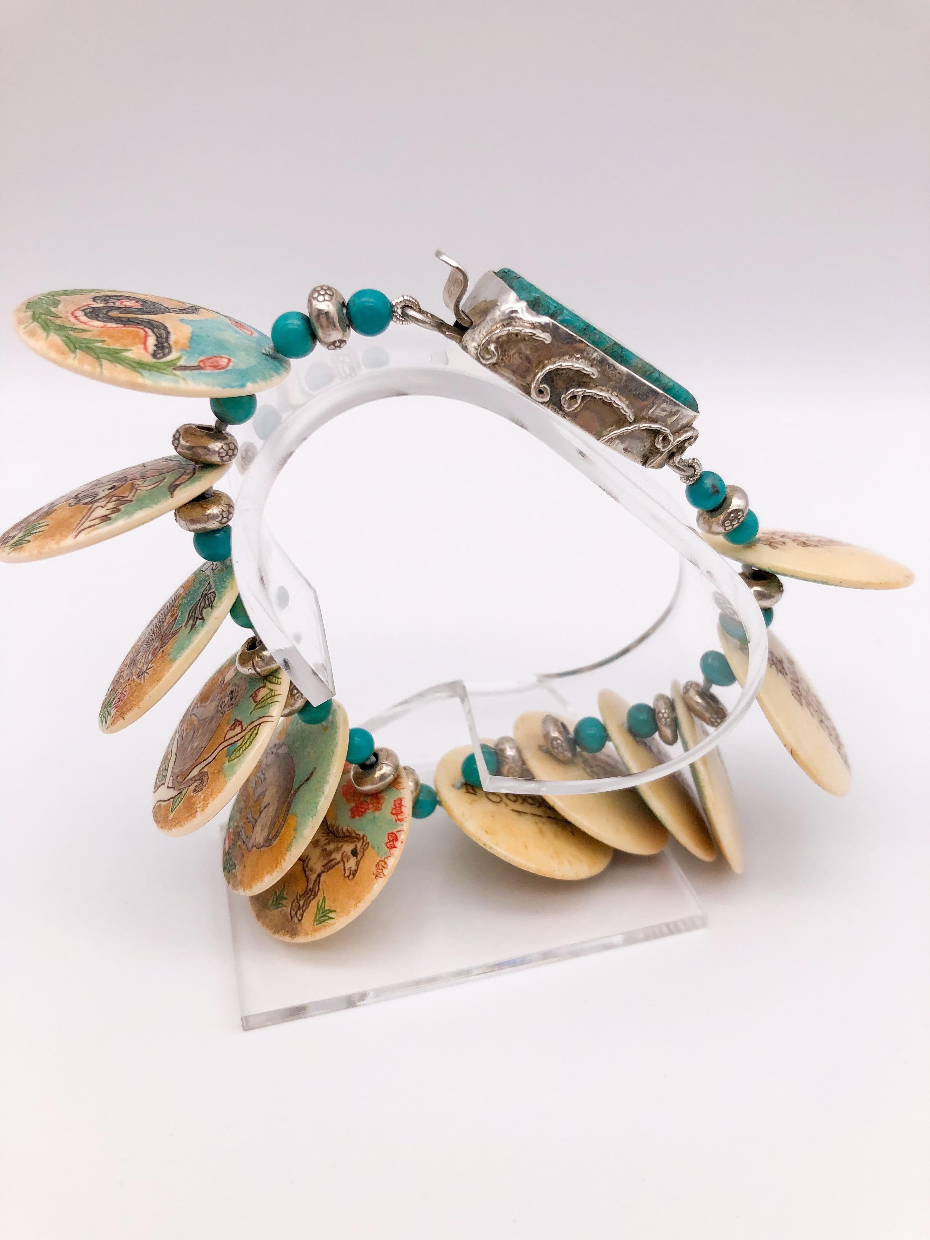 A.Jeschel Styling Chinese Zodiac Turquoise Bracelet In New Condition For Sale In Miami, FL
