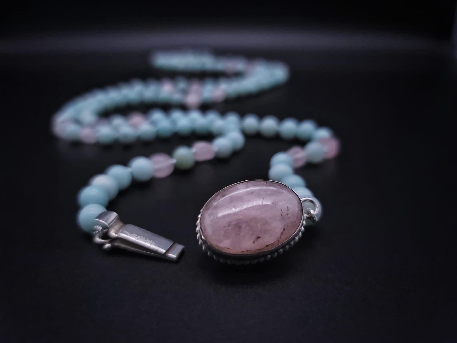 A.Jeschel Stylish Amazonite and Rose Quartz long necklace. For Sale 5