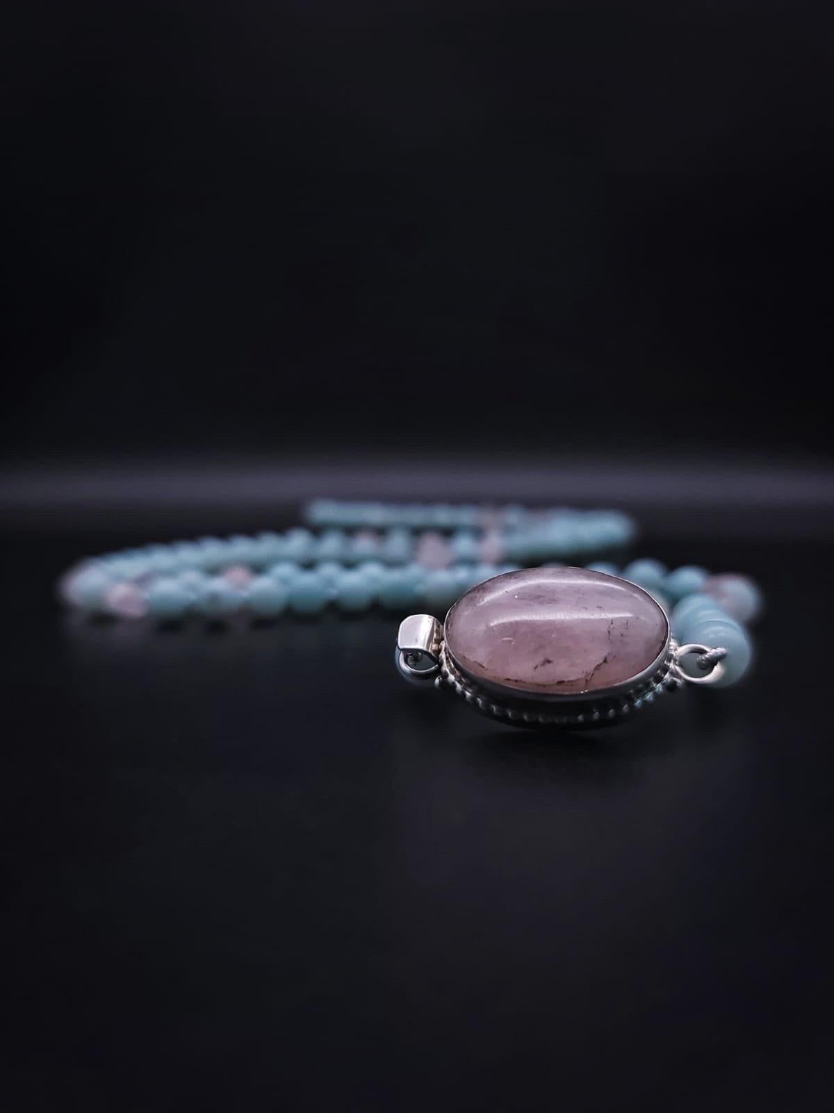 Bead A.Jeschel Stylish Amazonite and Rose Quartz long necklace. For Sale
