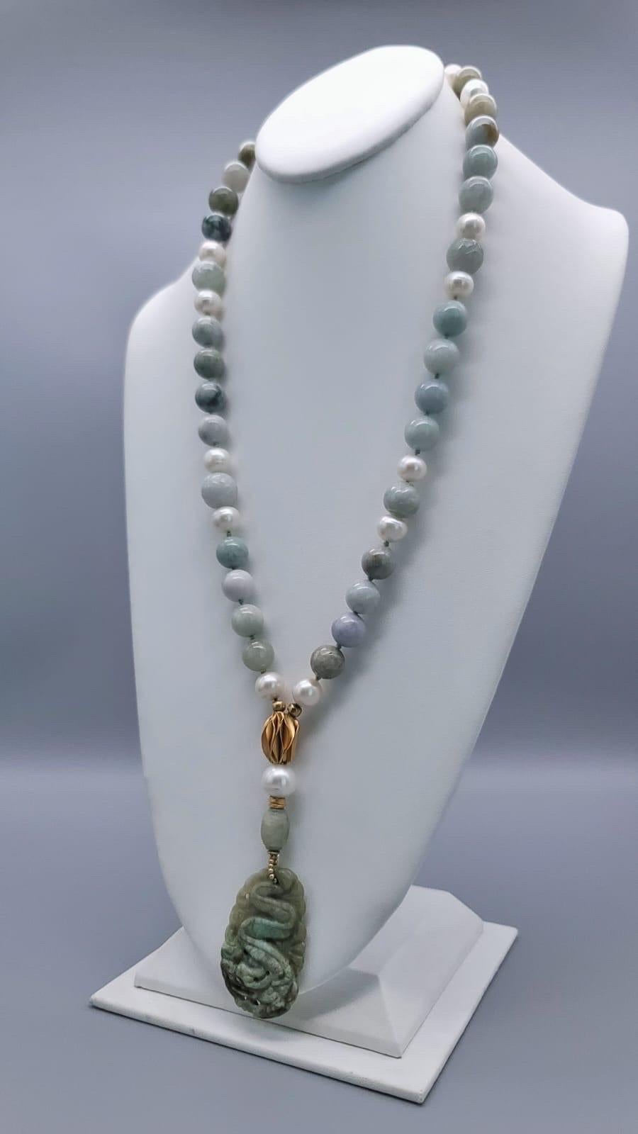 Bead A.Jeschel Stylish Burmese Jade long necklace