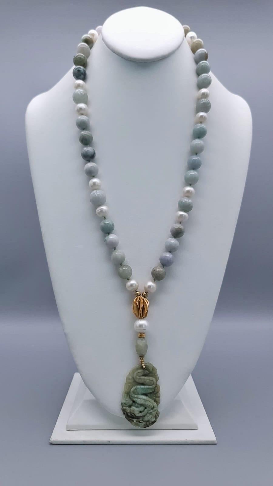 A.Jeschel Stylish Burmese Jade long necklace In New Condition In Miami, FL