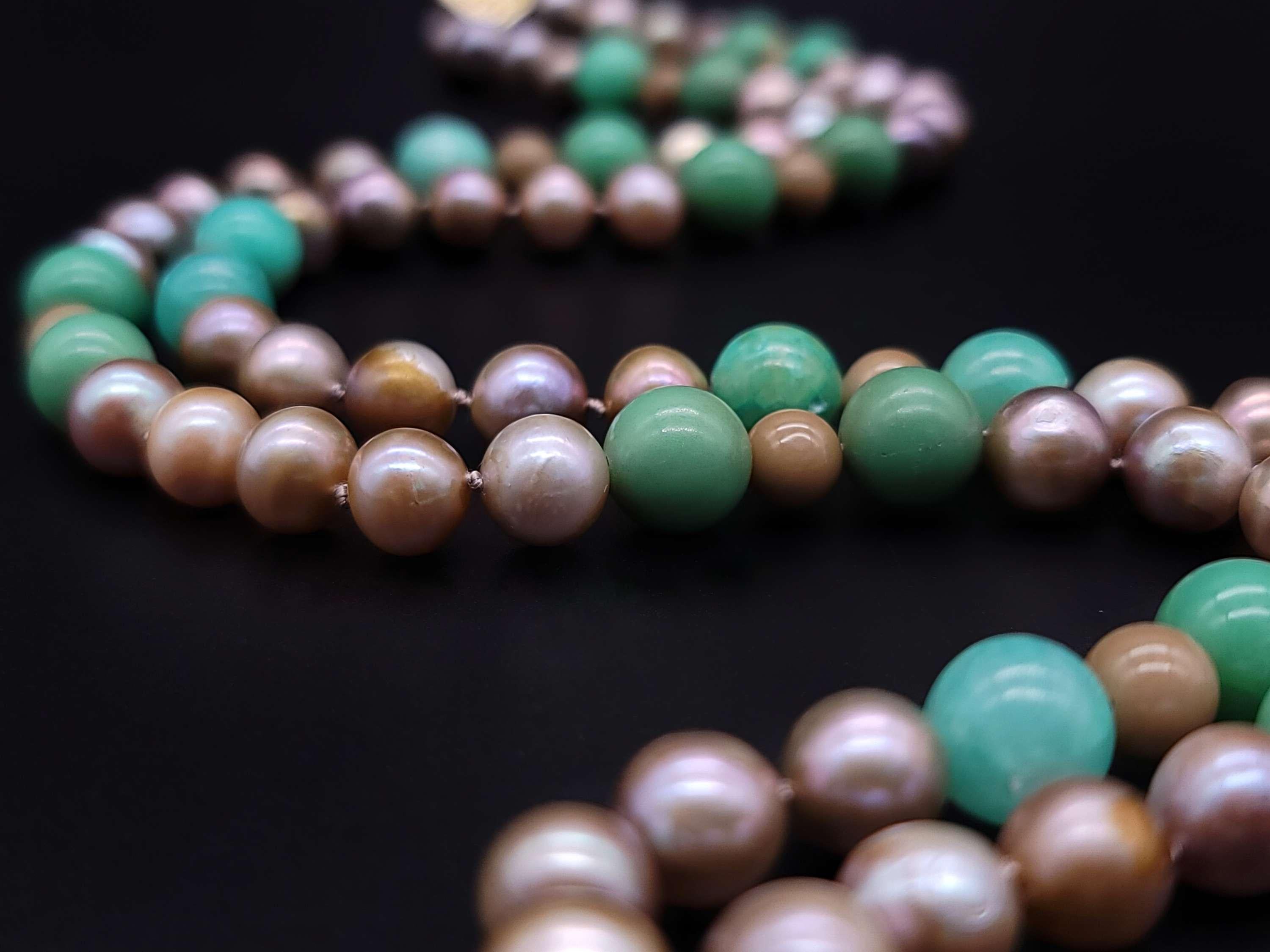 A.Jeschel Stylish long Pearls and Chrysoprase necklace. For Sale 2