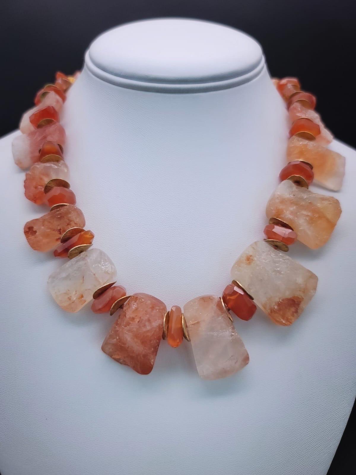 Contemporary A.Jeschel Sunstone Crystal and Carnelian single strand necklace. For Sale