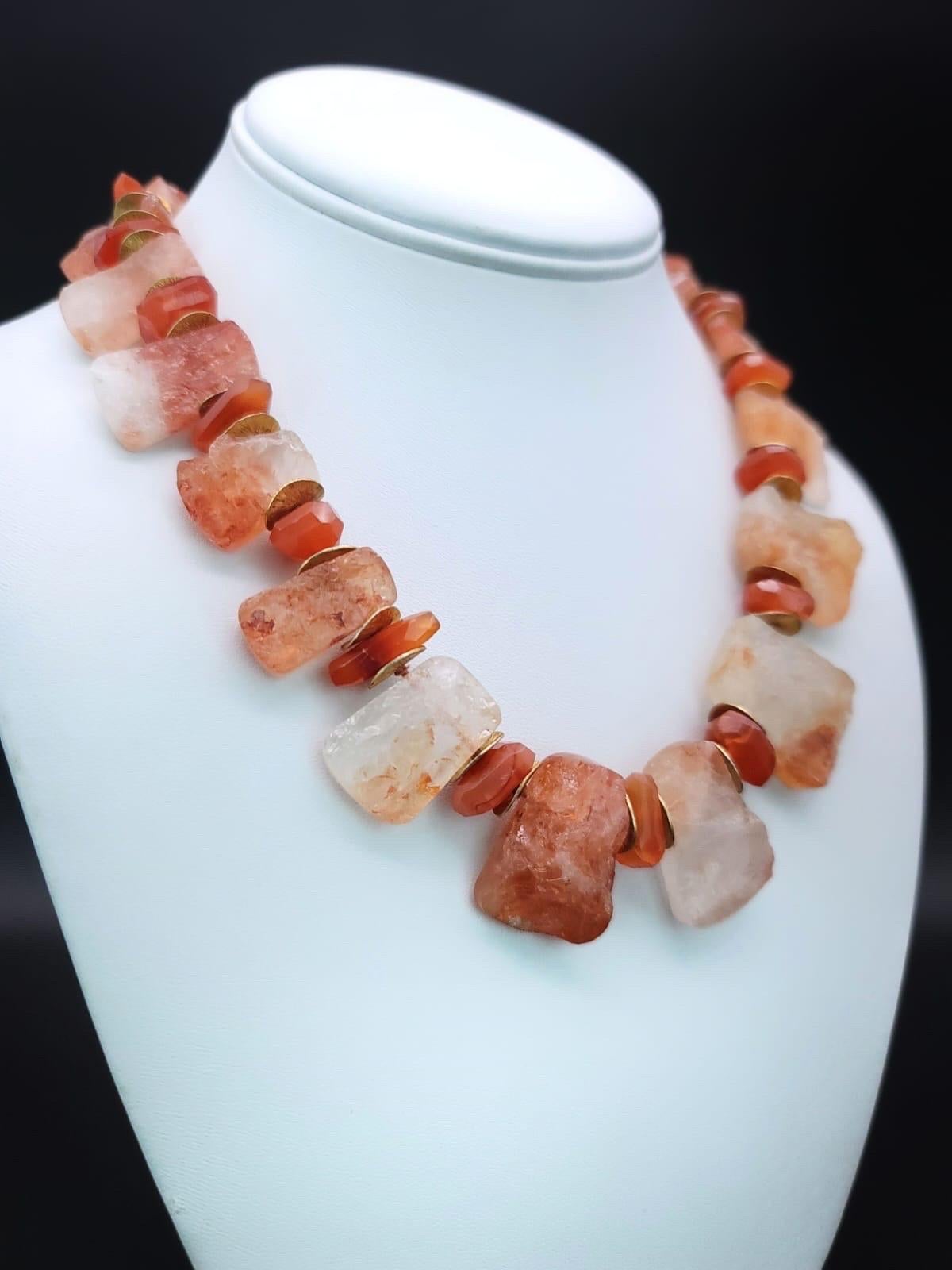 A.Jeschel Sunstone Crystal and Carnelian single strand necklace. In New Condition For Sale In Miami, FL