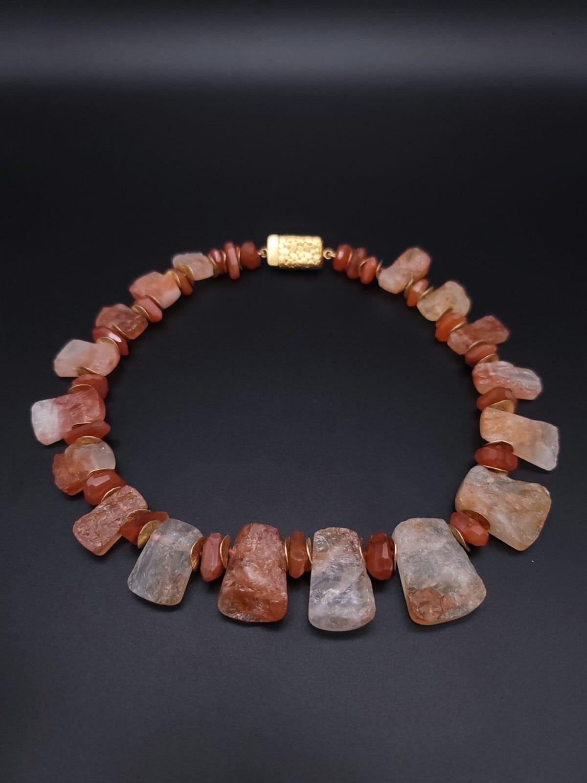A.Jeschel Sunstone Crystal and Carnelian single strand necklace. For Sale 1