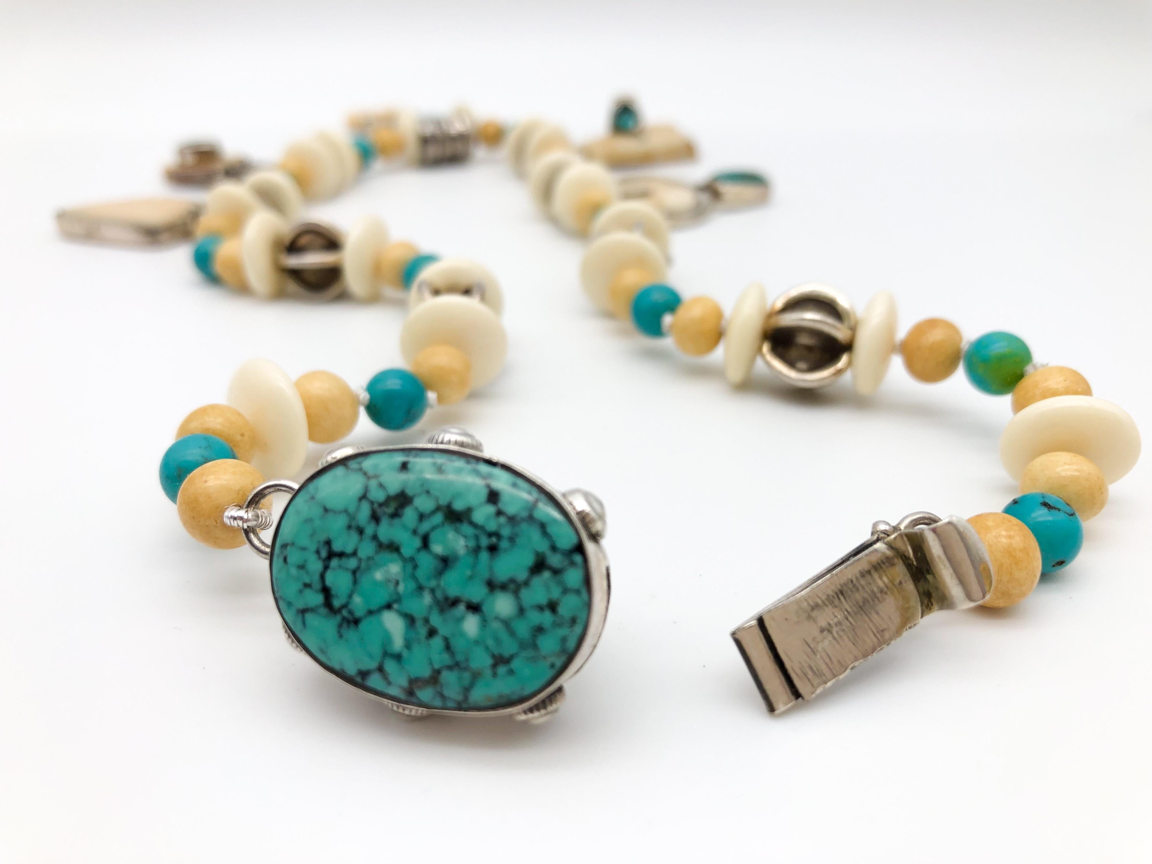 A.Jeschel Turquoise necklace five unique Fossil pendant. For Sale 7