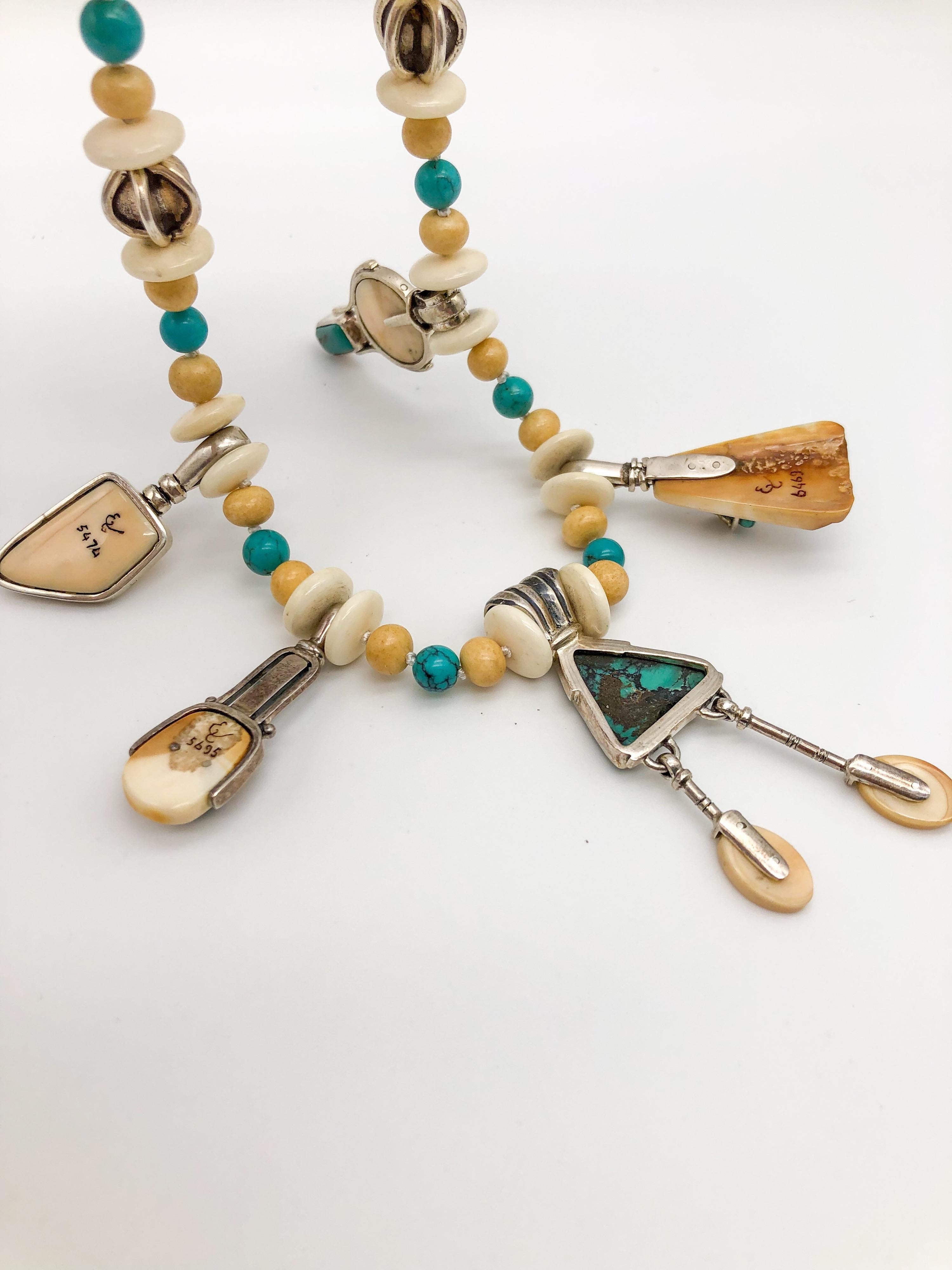 A.Jeschel Turquoise necklace five unique Fossil pendant. In New Condition For Sale In Miami, FL