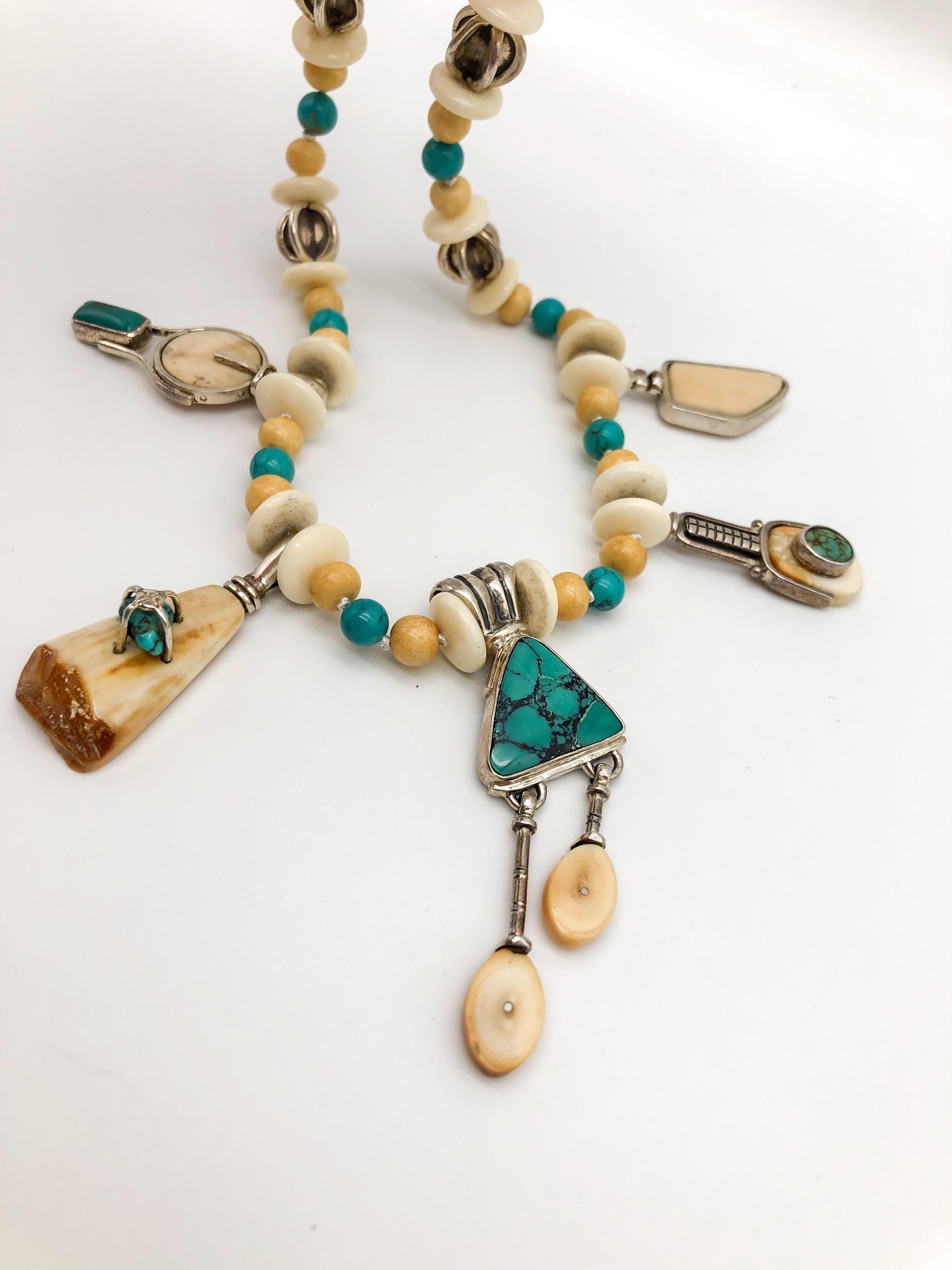 A.Jeschel Turquoise necklace five unique Fossil pendant. For Sale 1