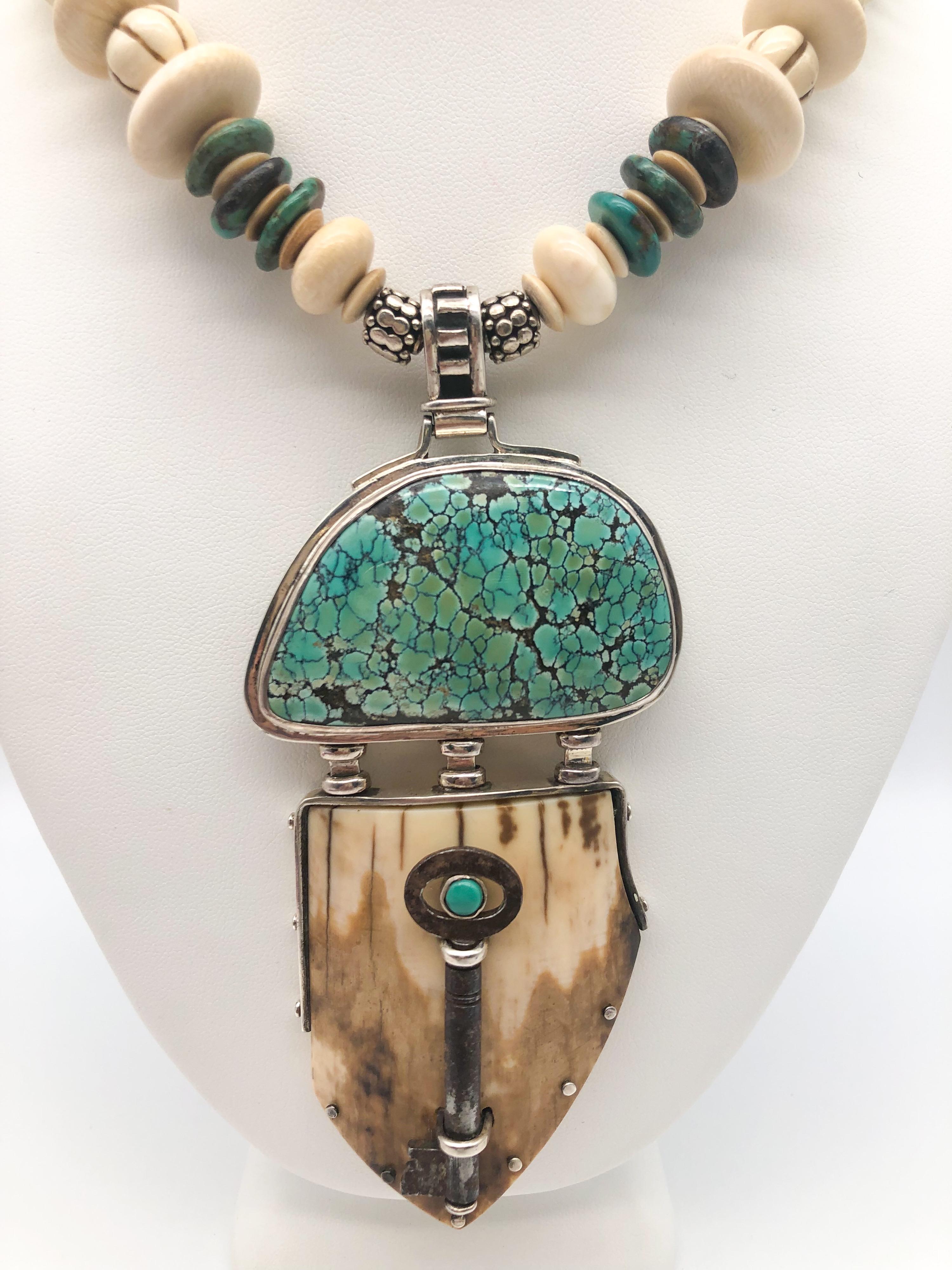 A.Jeschel Superb Walrus and Turquoise pendant necklace. For Sale 3