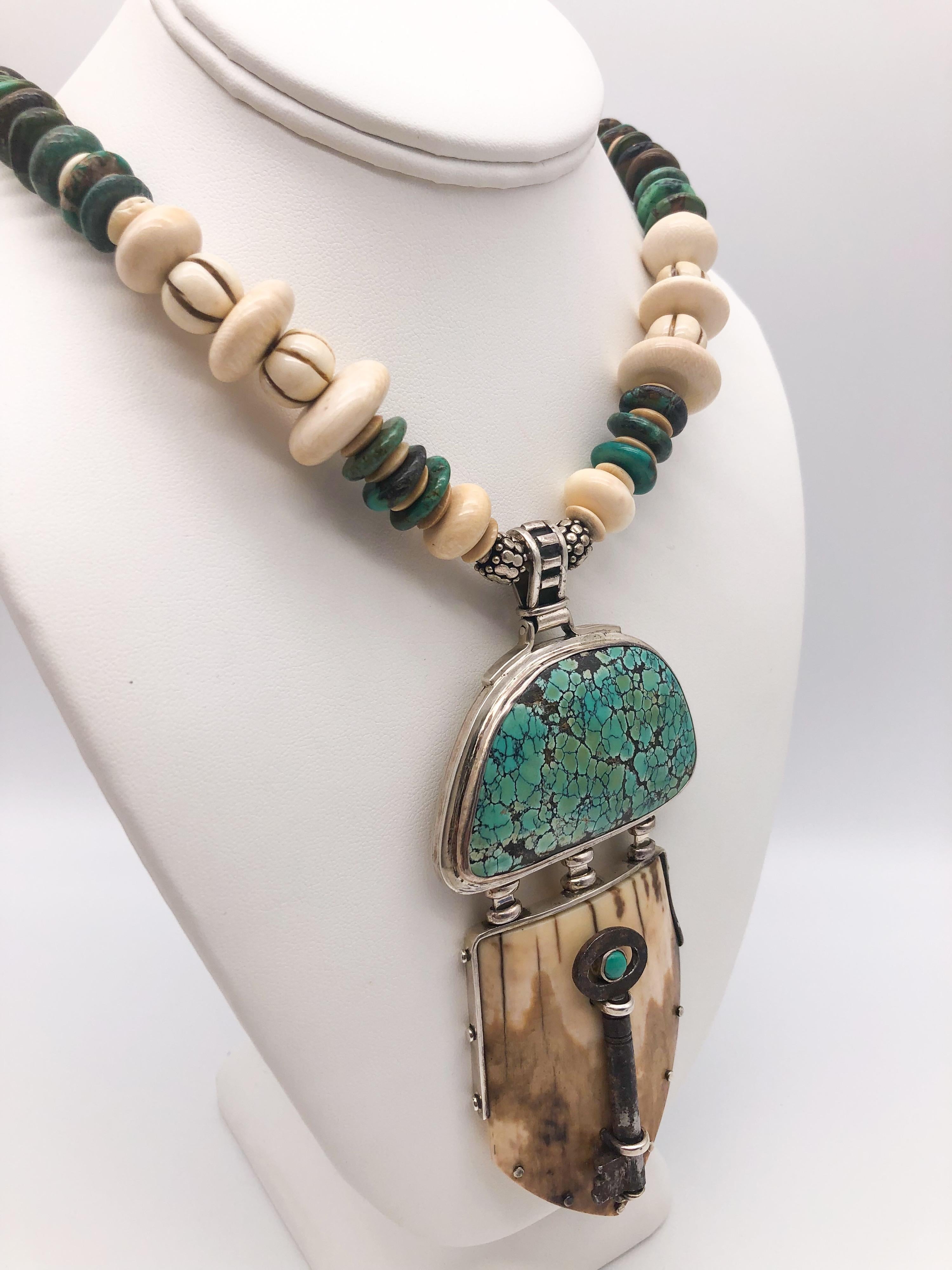 A.Jeschel Superb Walrus and Turquoise pendant necklace. For Sale 2