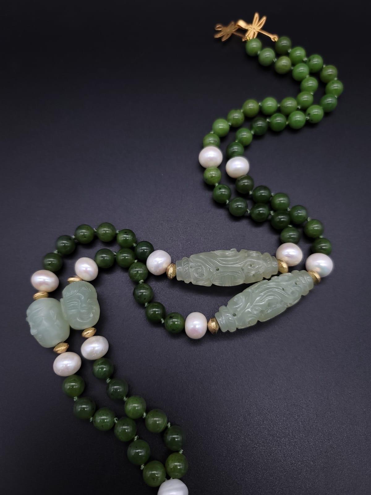 A.Jeschel The Luxe Long Jade and Pearls necklace. 4