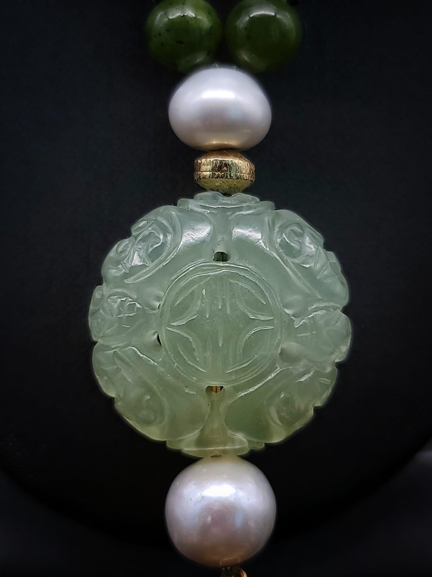 A.Jeschel The Luxe Long Jade and Pearls necklace. 8
