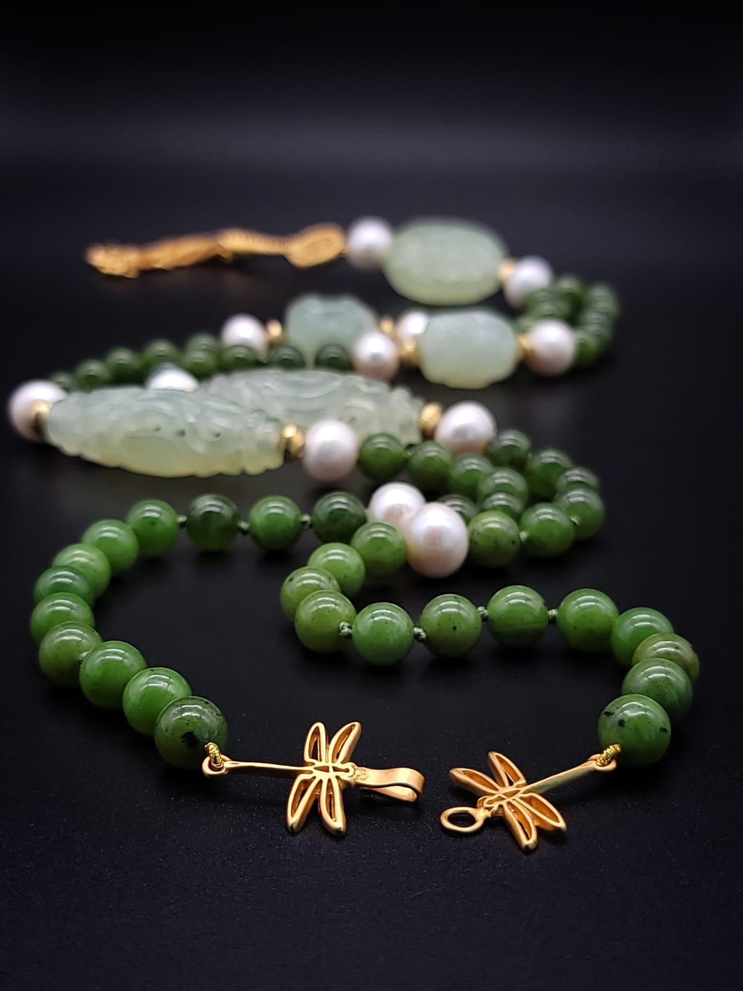 A.Jeschel The Luxe Long Jade and Pearls necklace. 12