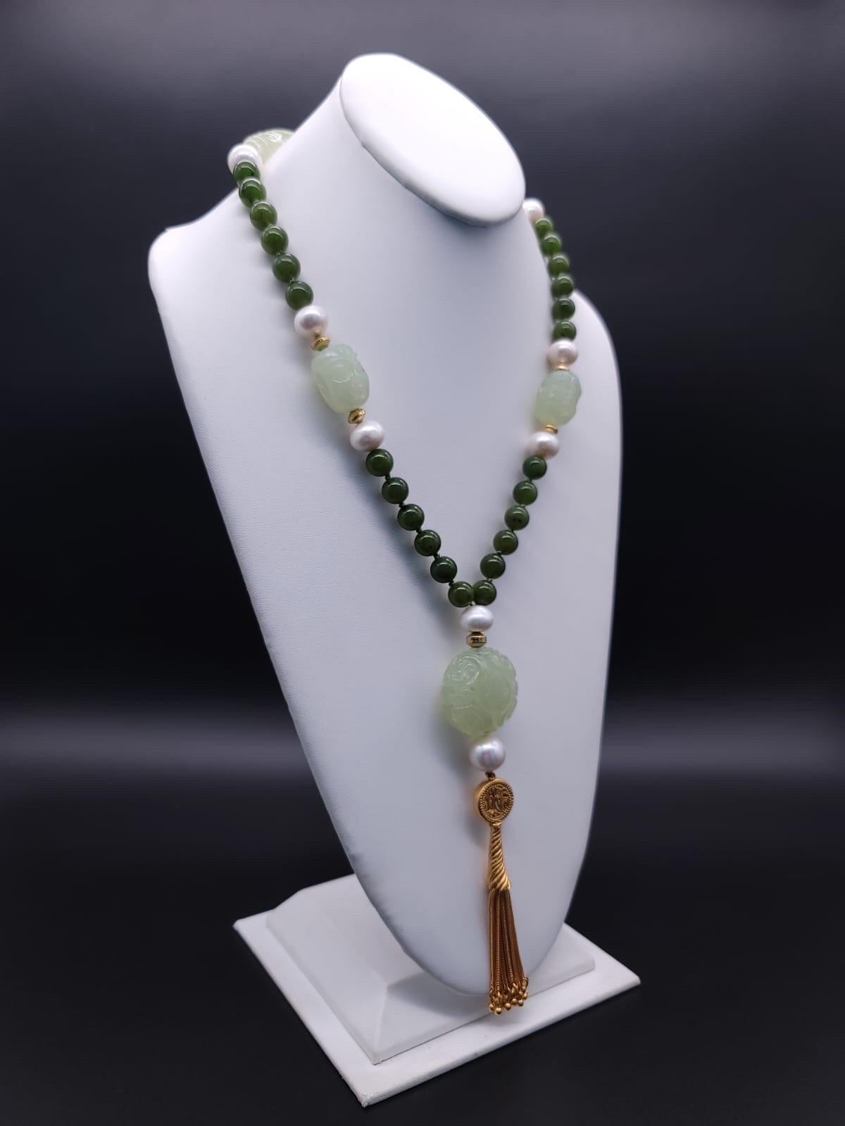 Contemporary A.Jeschel The Luxe Long Jade and Pearls necklace.