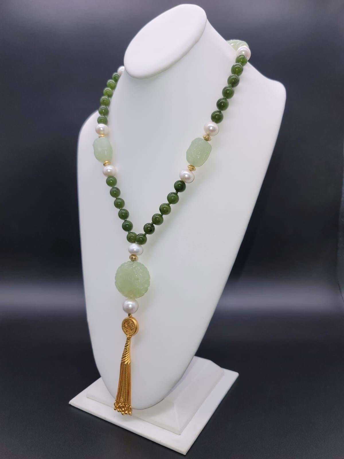 A.Jeschel The Luxe Long Jade and Pearls necklace. In New Condition In Miami, FL