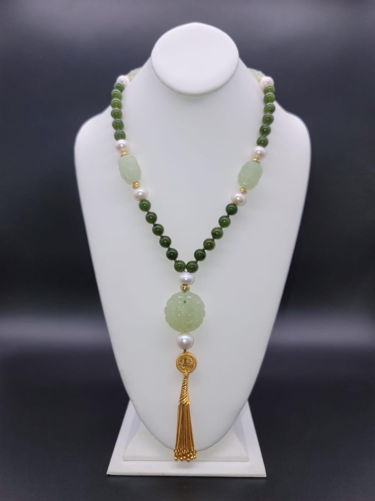 Women's A.Jeschel The Luxe Long Jade and Pearls necklace.