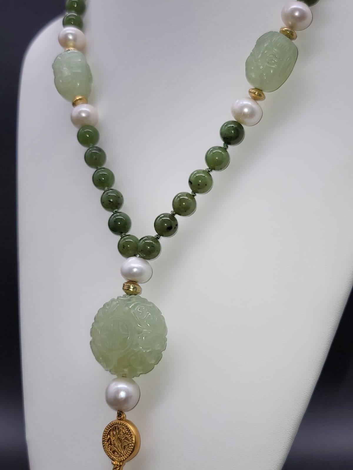 A.Jeschel The Luxe Long Jade and Pearls necklace. 2