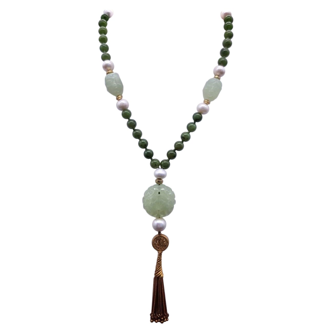 A.Jeschel The Luxe Long Jade and Pearls necklace.