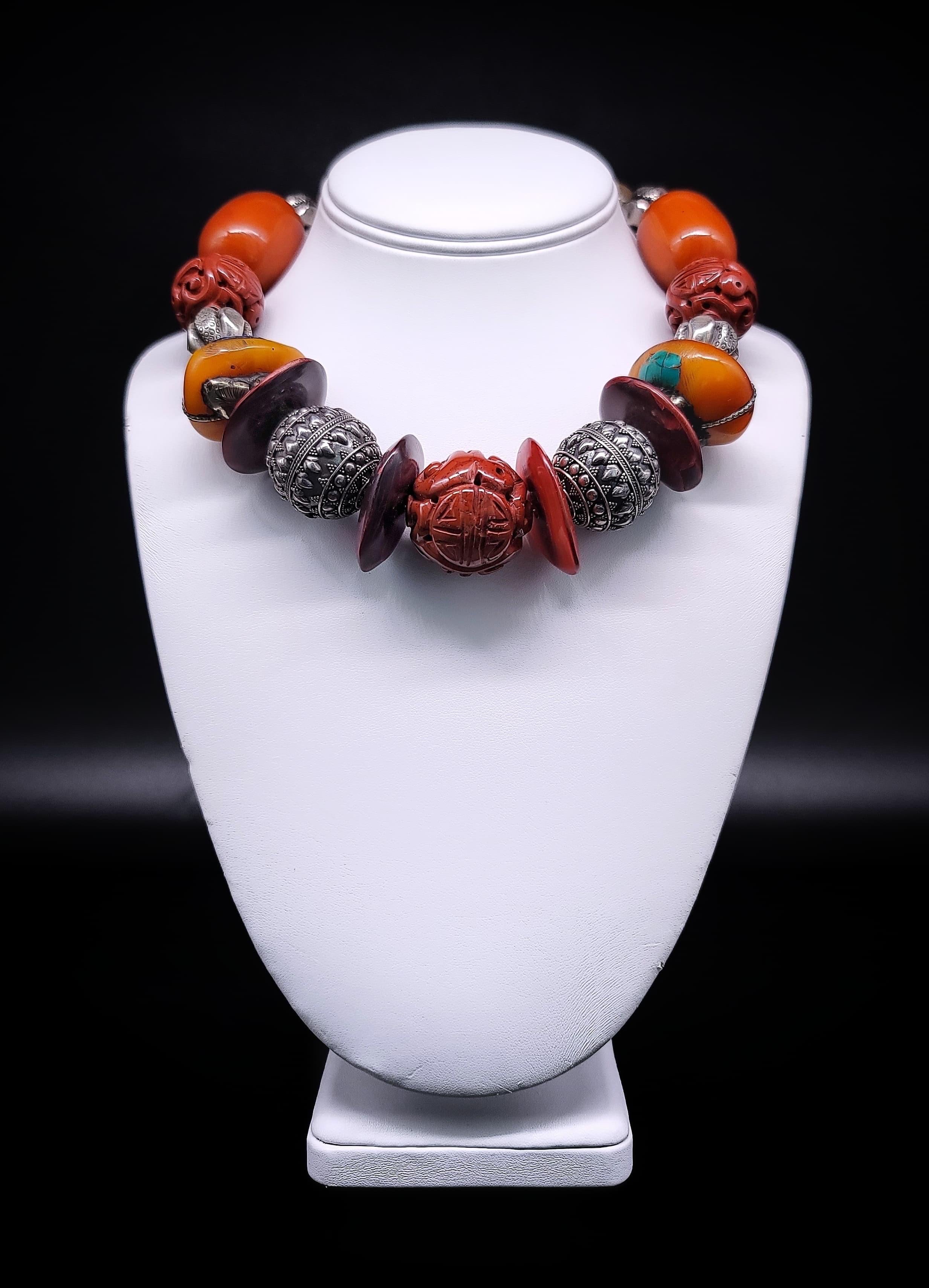 A.Jeschel Tibetan Amber necklace with Carved Ceramic. 9