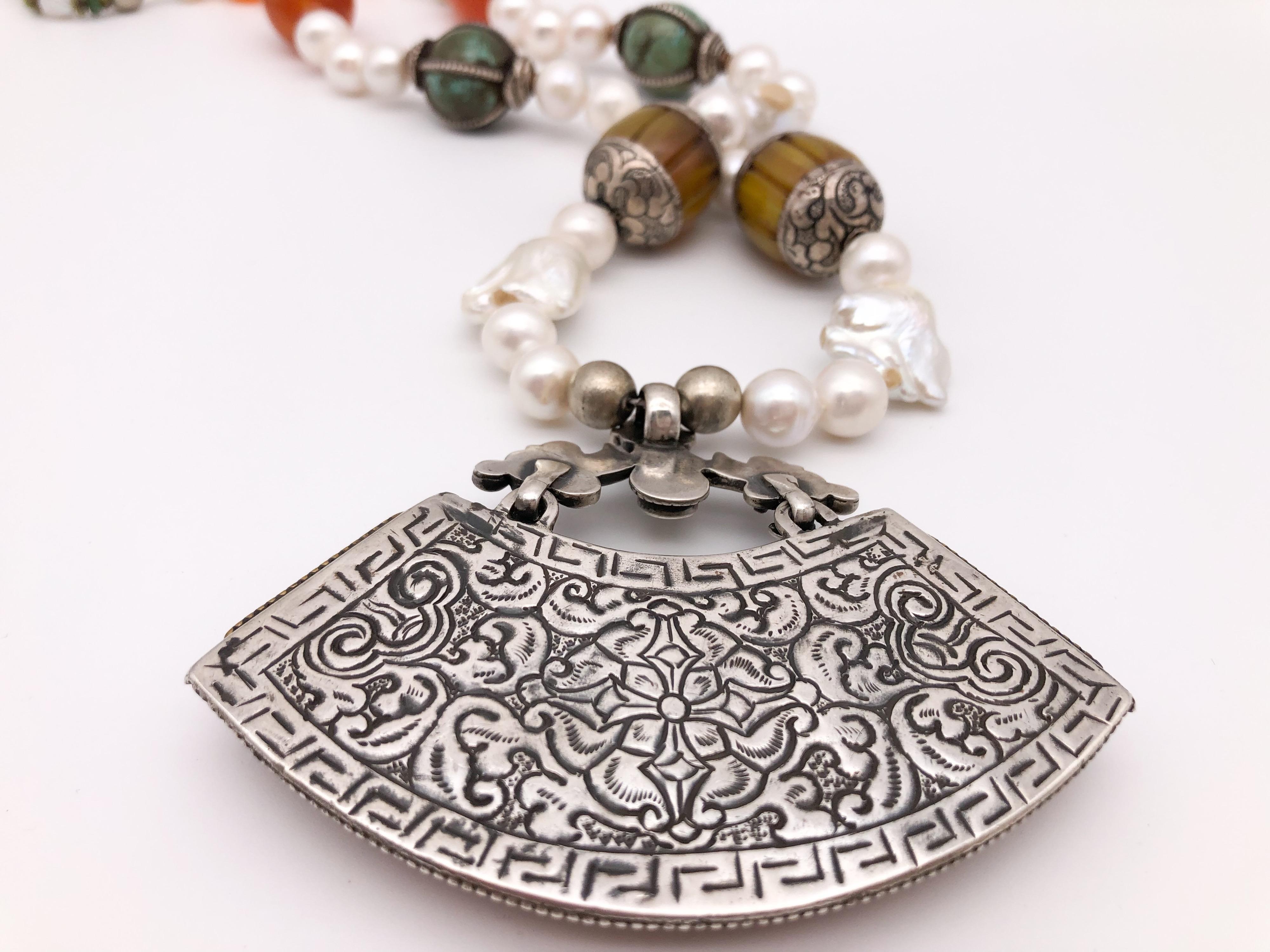 Women's A.Jeschel Tibetan Pendant Necklace With Assorted Gems  For Sale