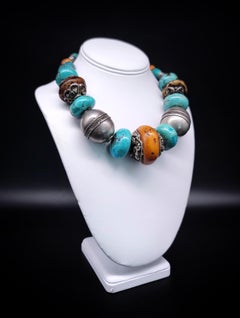 A.Jeschel Tibetan Turquoise bold Amber beads necklace.