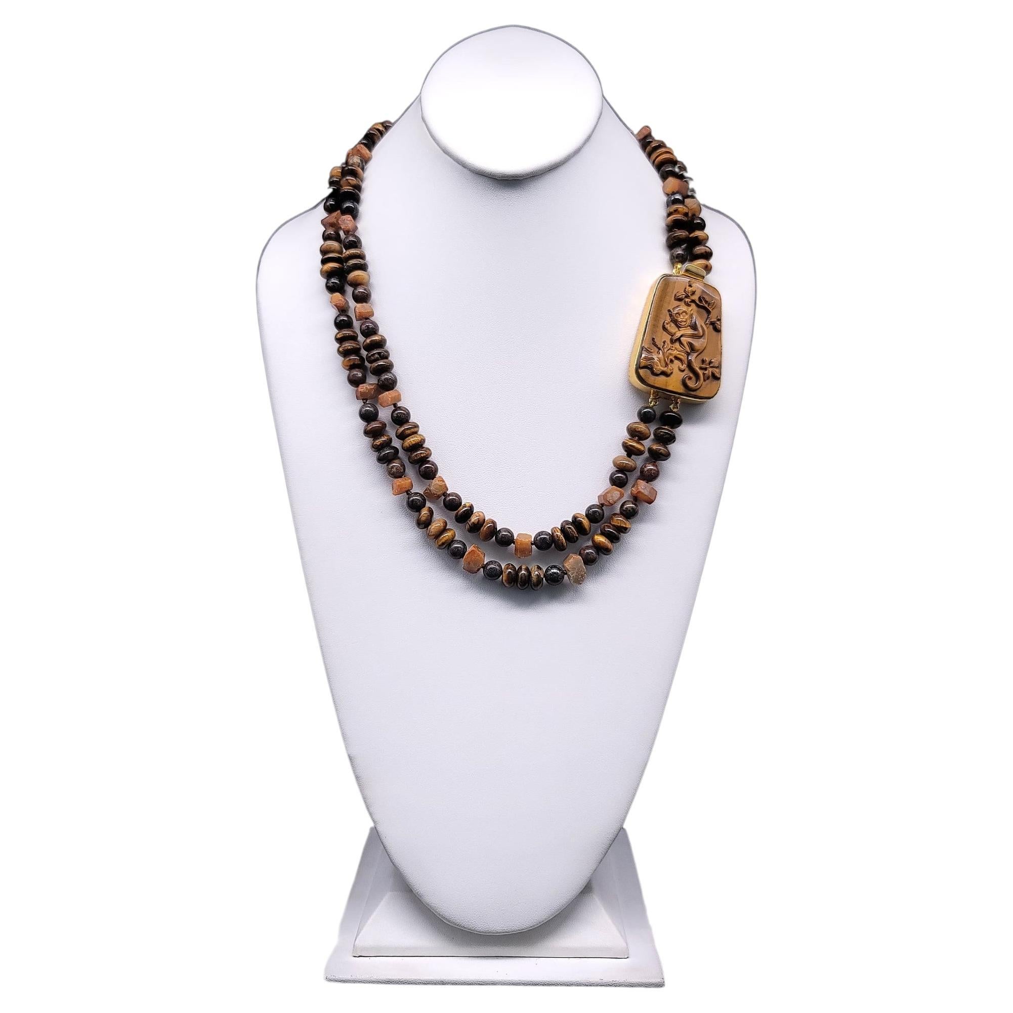 A.Jeschel Tiger’s Eye mixed with Yellow Madagascar Sapphire necklace For Sale