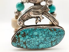 A.Jeschel Turquoise and Ethnic beads necklace with Tibetan Silver Bird Pendant