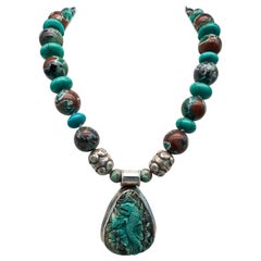 A.Jeschel  Turquoise Necklace Carved lizard pendant 